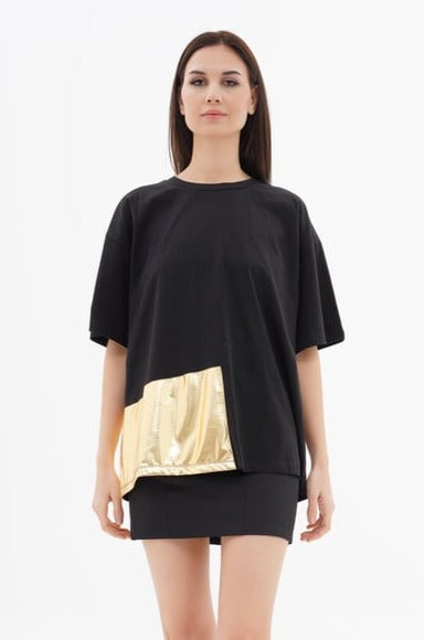 Oversize Black T-shirt With Gold Design