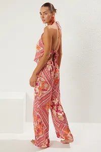 Trendyol Pattern Scarf Blouse And Pant Set