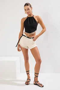 Trendyol Black Woven Blouse With Beads Accessoires