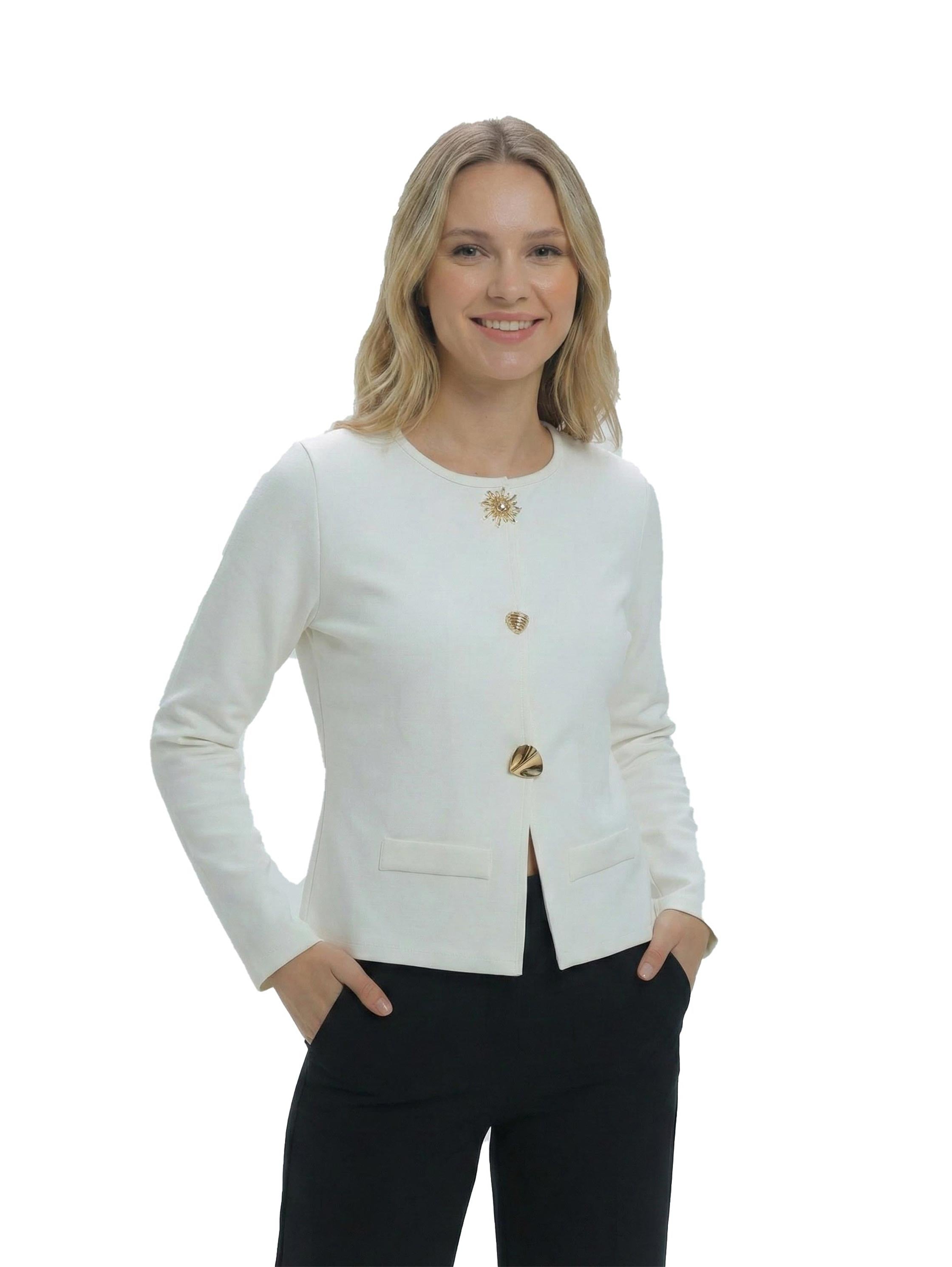 Long Sleeved White Pullover With Button Front Design