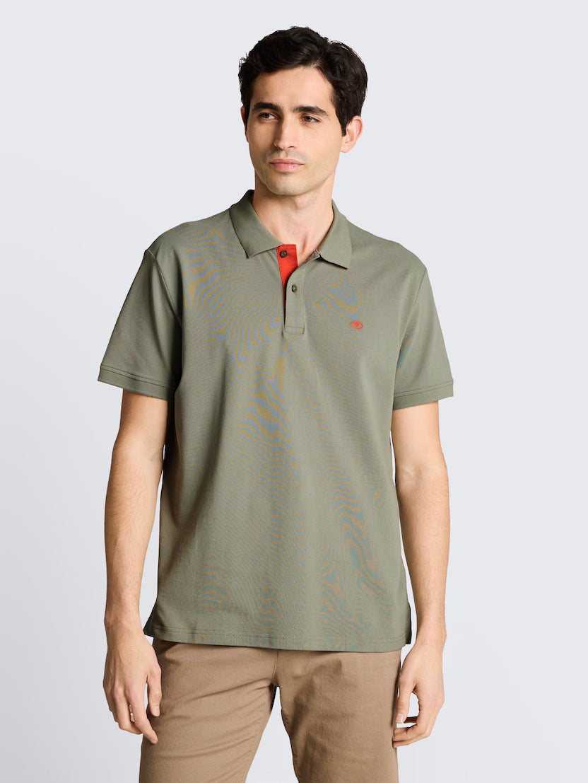 Tom Tailor Greyish Shadow Olive Short Sleeved Classic Polo With A Small Logo On The Chest