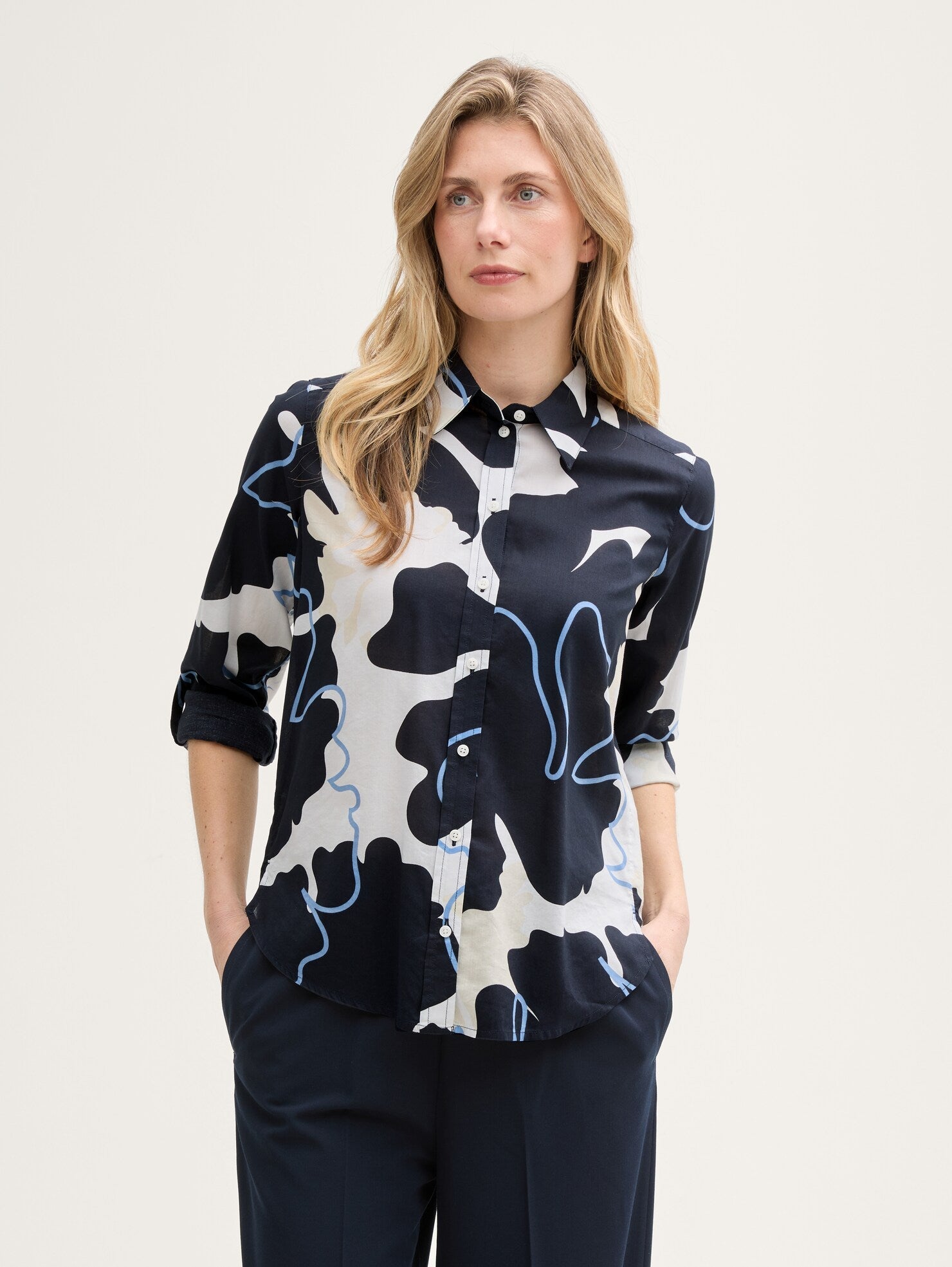 Tom Tailor Navy Shirt With Floral Shapes Design
