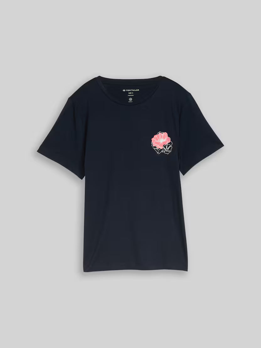 Tom Tailor Navy Round Neck T-Shirt With Print