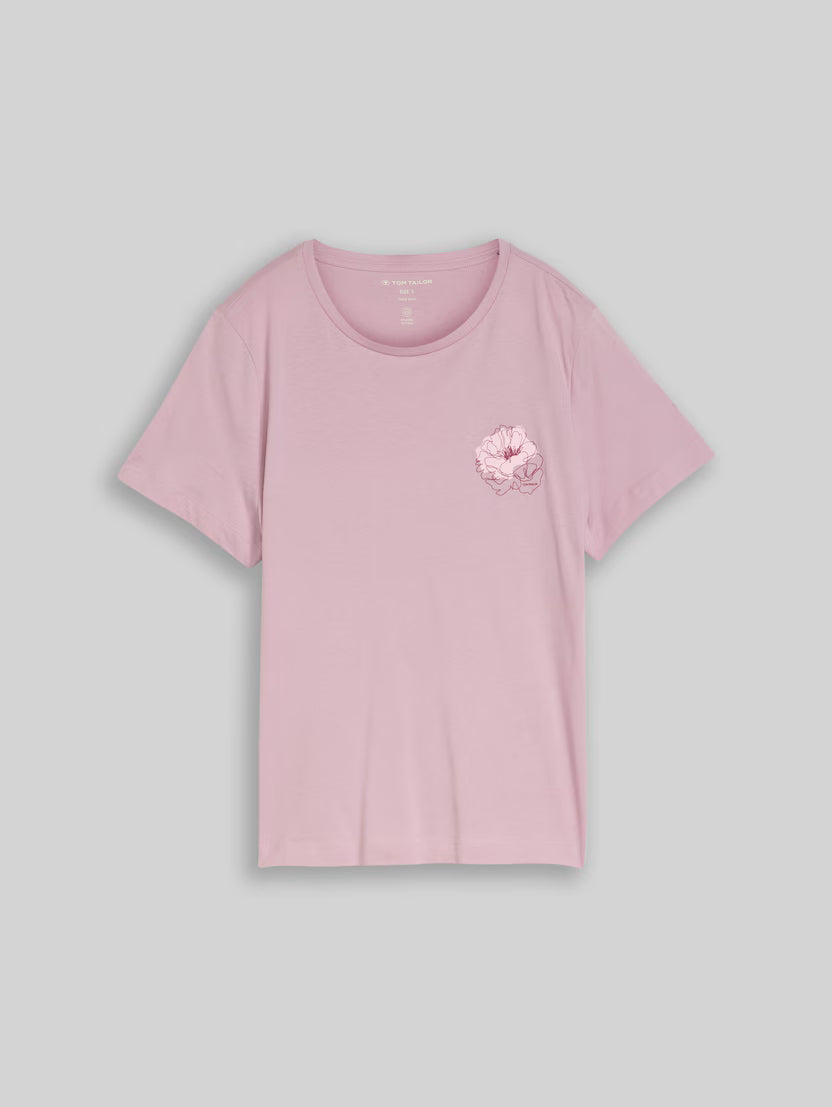Tom Tailor Pink Round Neck T-Shirt With Print
