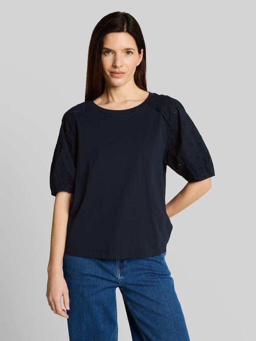 Tom Tailor Navy T-Shirt With Eyelet Embroidery