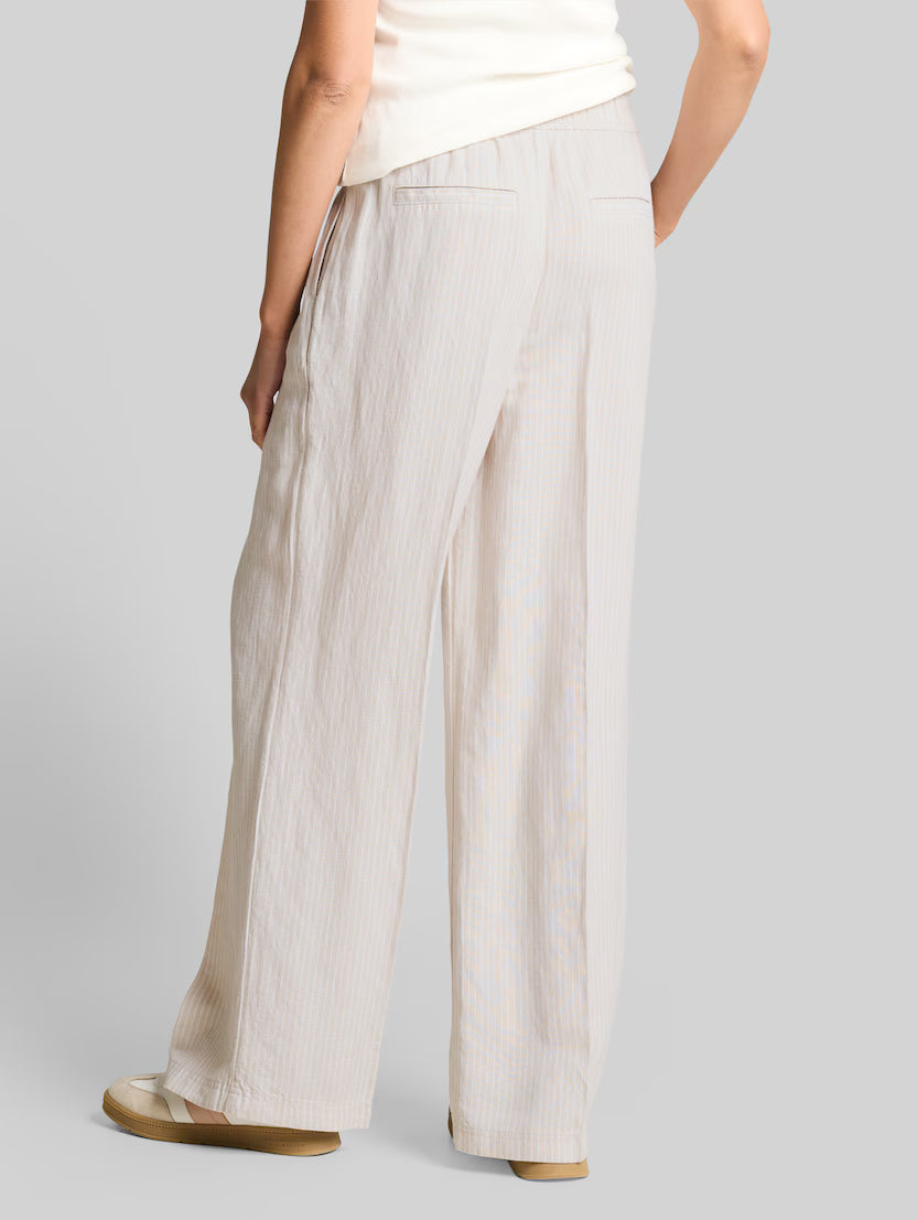 Tom Tailor Taupe White Irregular Stripe Loose-Fit Trousers