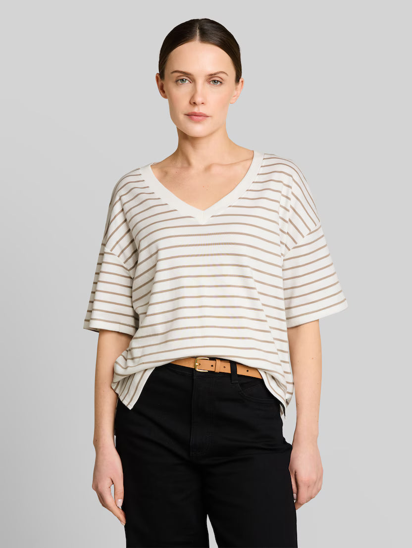 Tom Tailor White Beige Oversized T-shirt With Striped Pattern