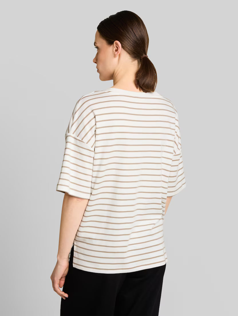 Tom Tailor White Beige Oversized T-shirt With Striped Pattern