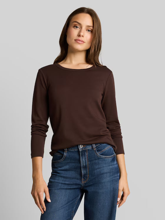 Tom Tailor Basic Long-Sleeved Cotton Java Dark Brown T-Shirt