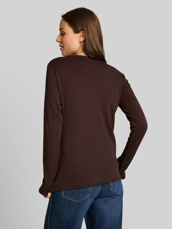 Tom Tailor Basic Long-Sleeved Cotton Java Dark Brown T-Shirt
