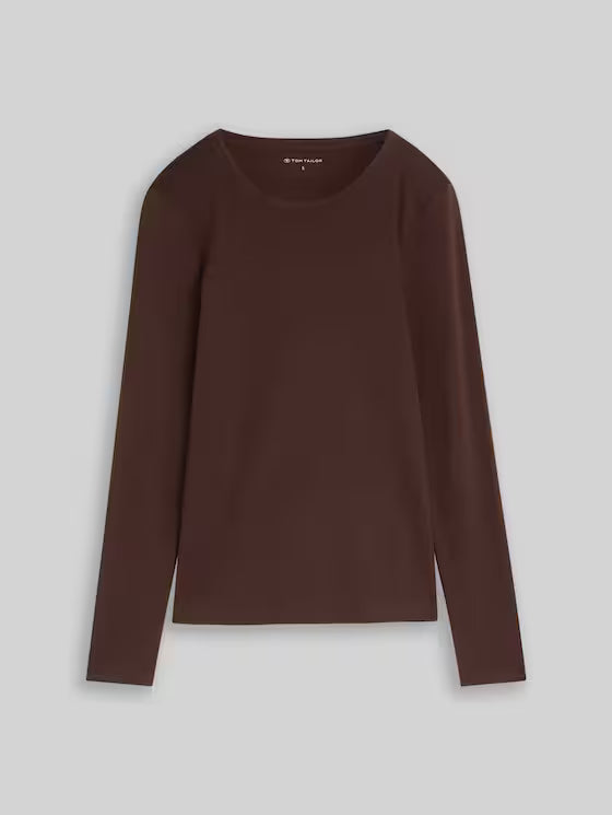 Tom Tailor Basic Long-Sleeved Cotton Java Dark Brown T-Shirt