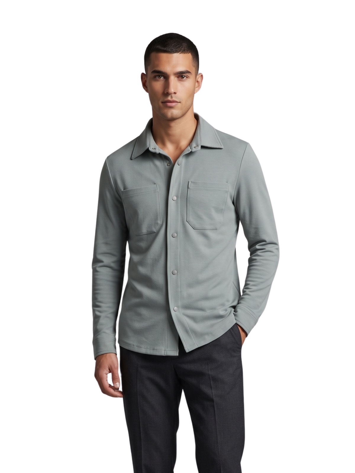Dark Grey Snap Front Shirt with Double Chest Pockets