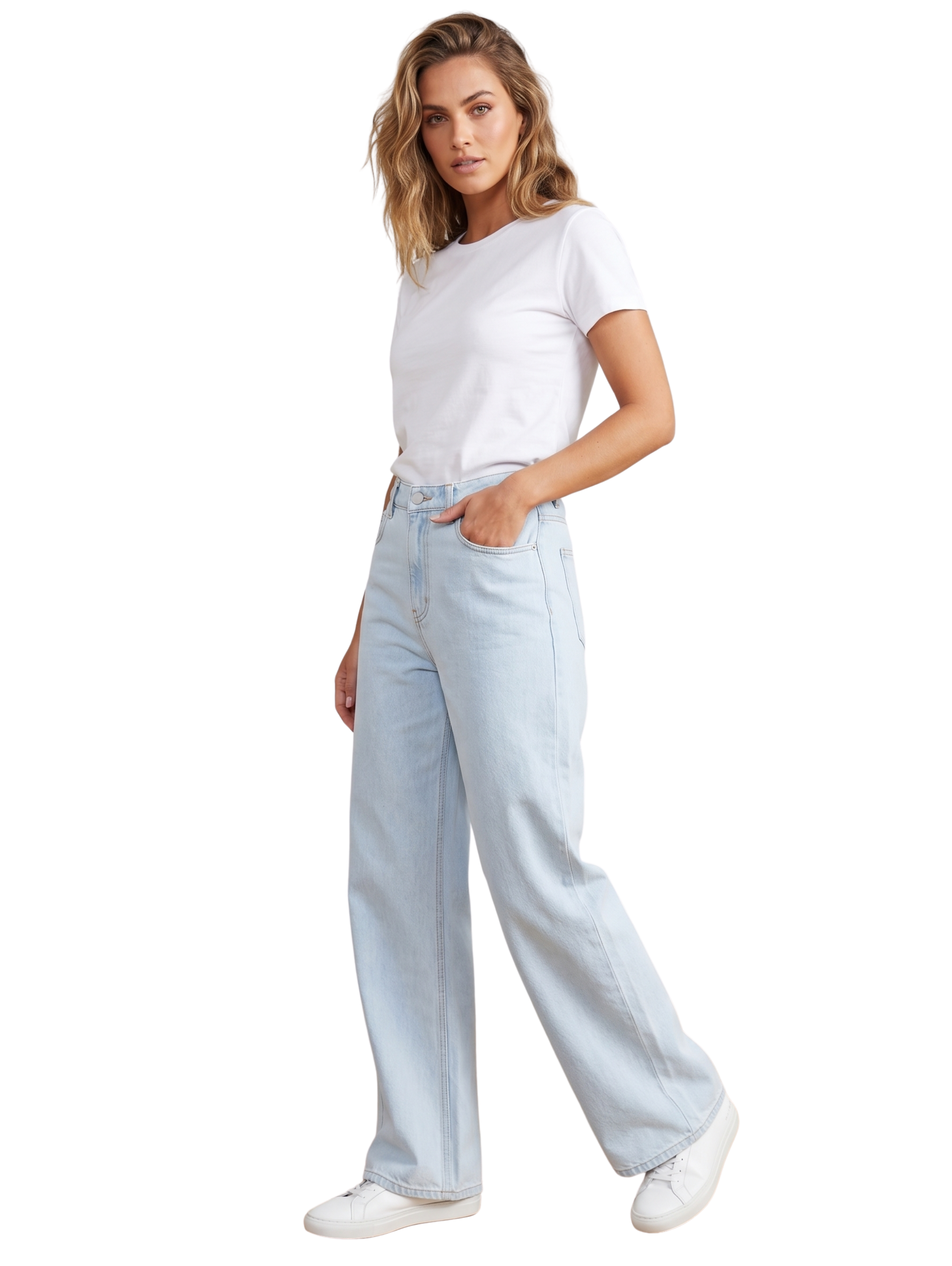 Ice Blue Wide Leg High Waist Jeans With 5 Pockets Style