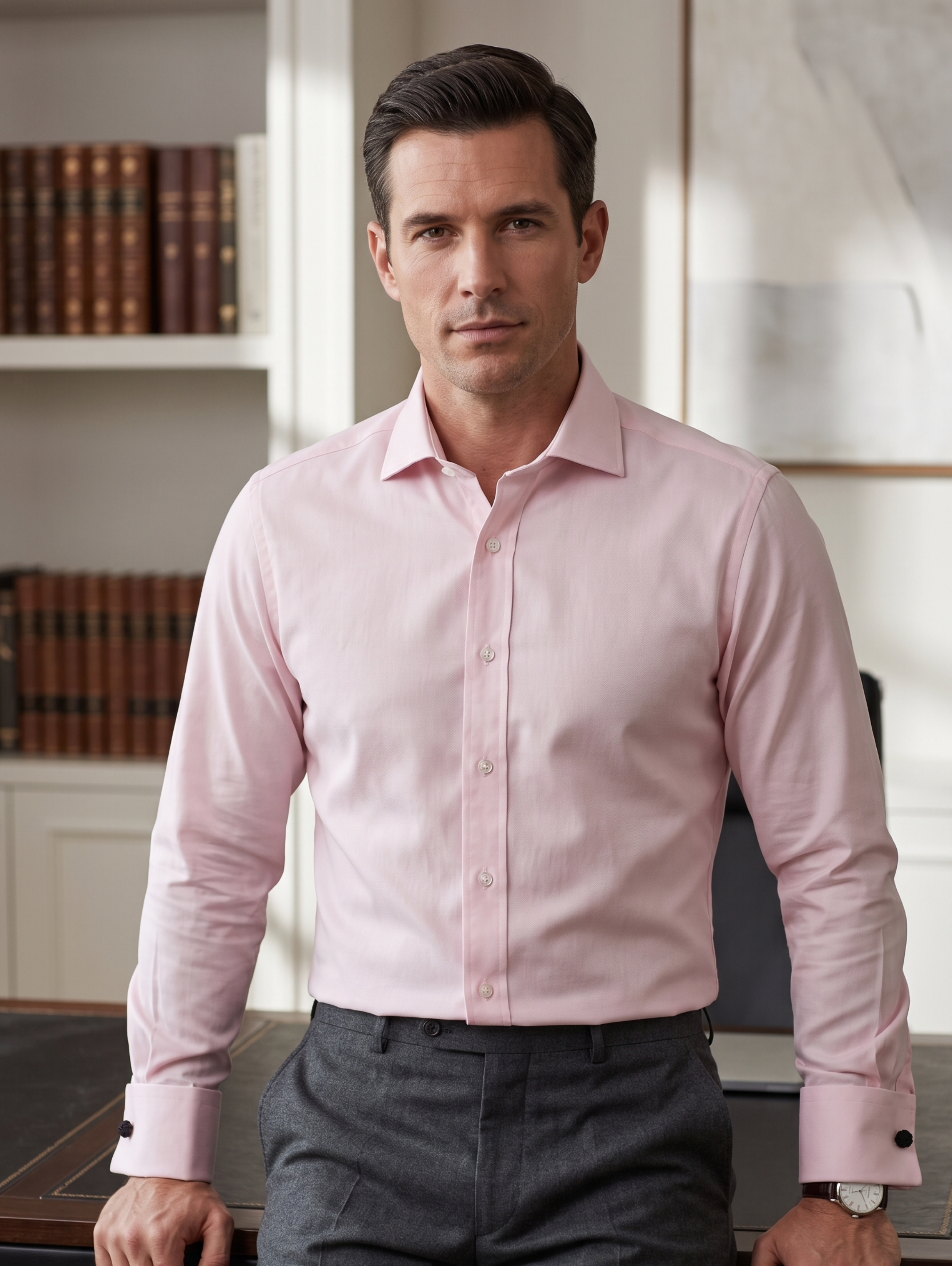 Light Pink Long Sleeved Non-Iron Classic Shirt With Cufflinks