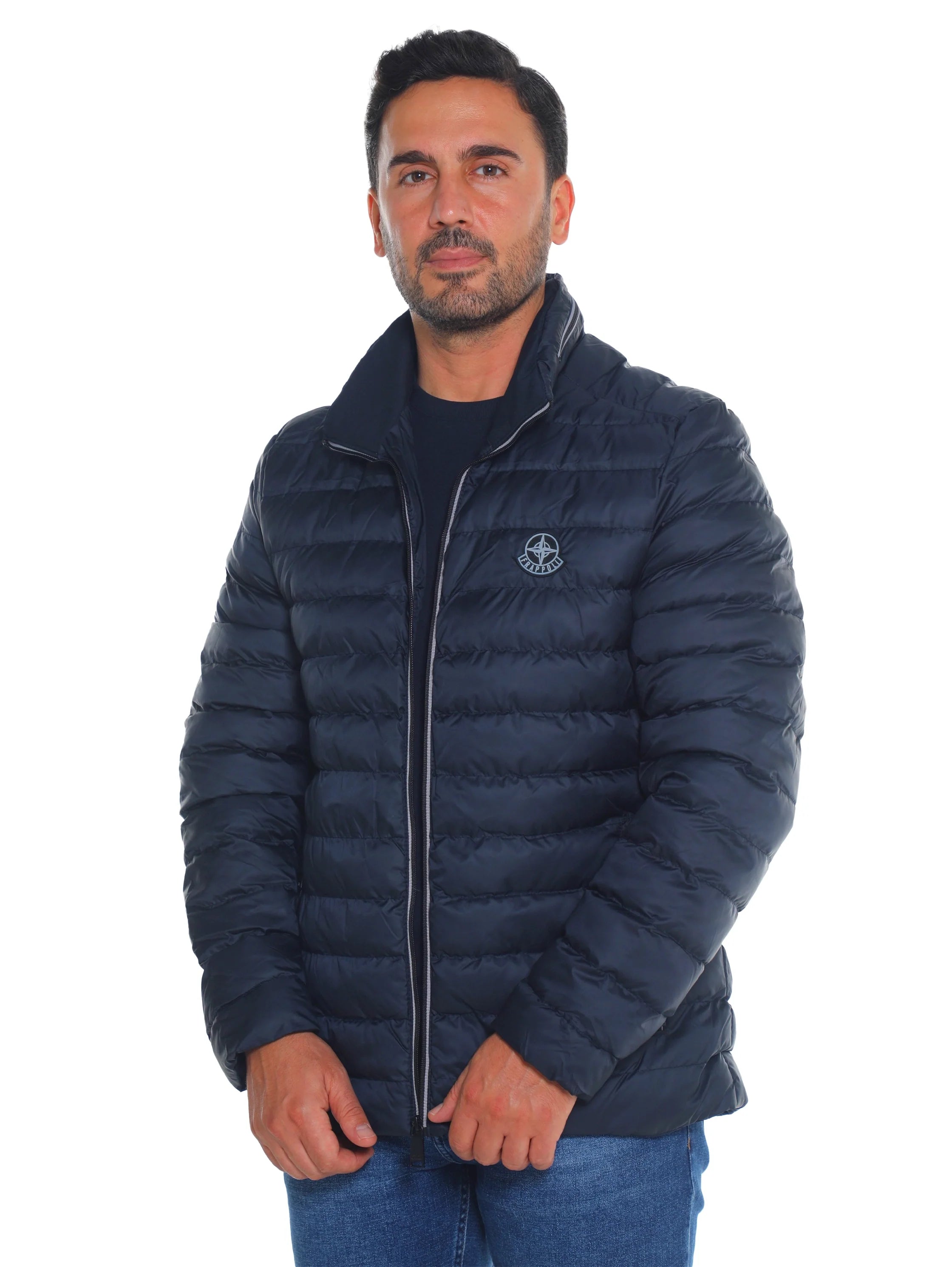 Navy Puffer Jacket with Zippered Closable Side Pockets