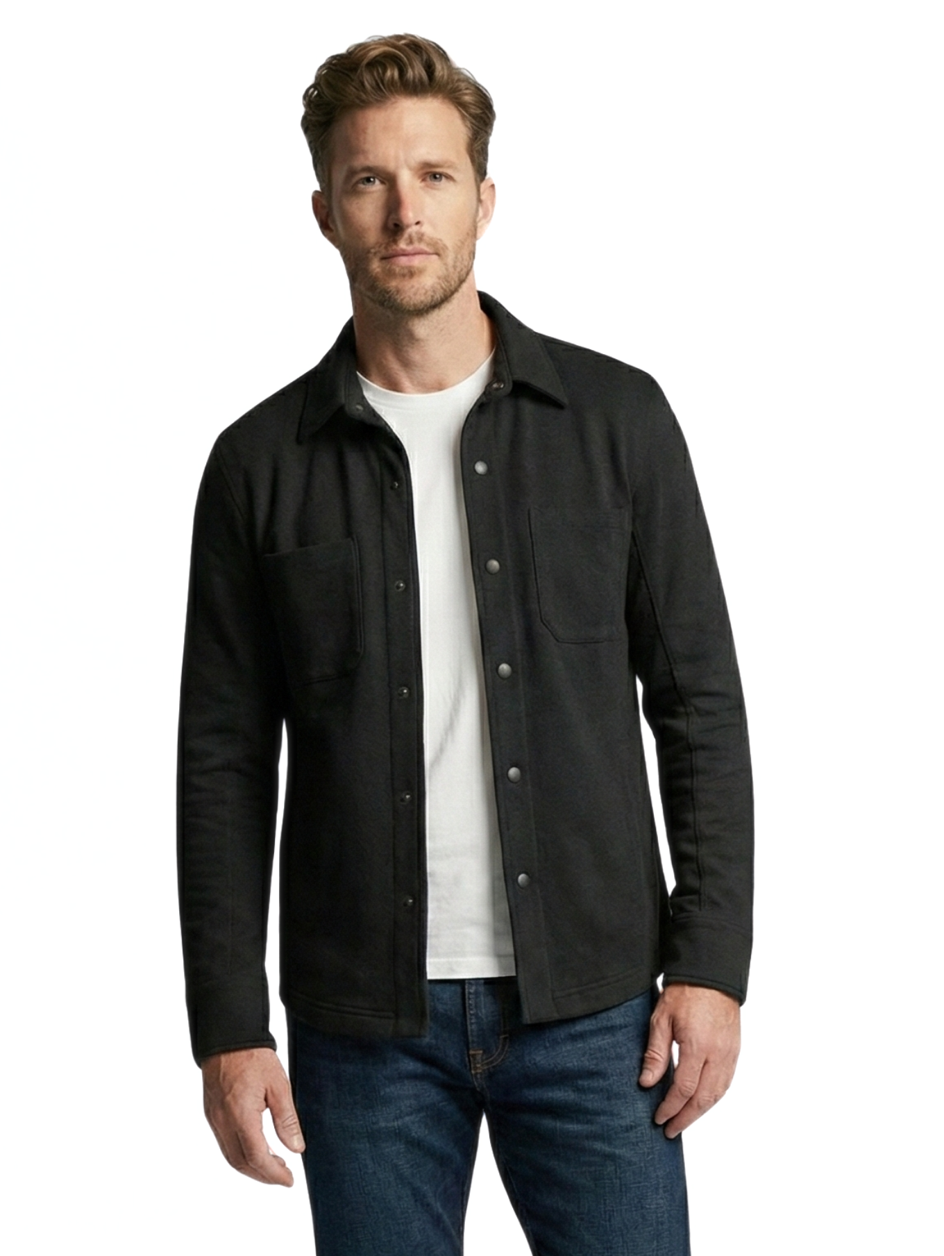 Long Sleeve Buttoned Black Shirt With Chest Attached Pockets