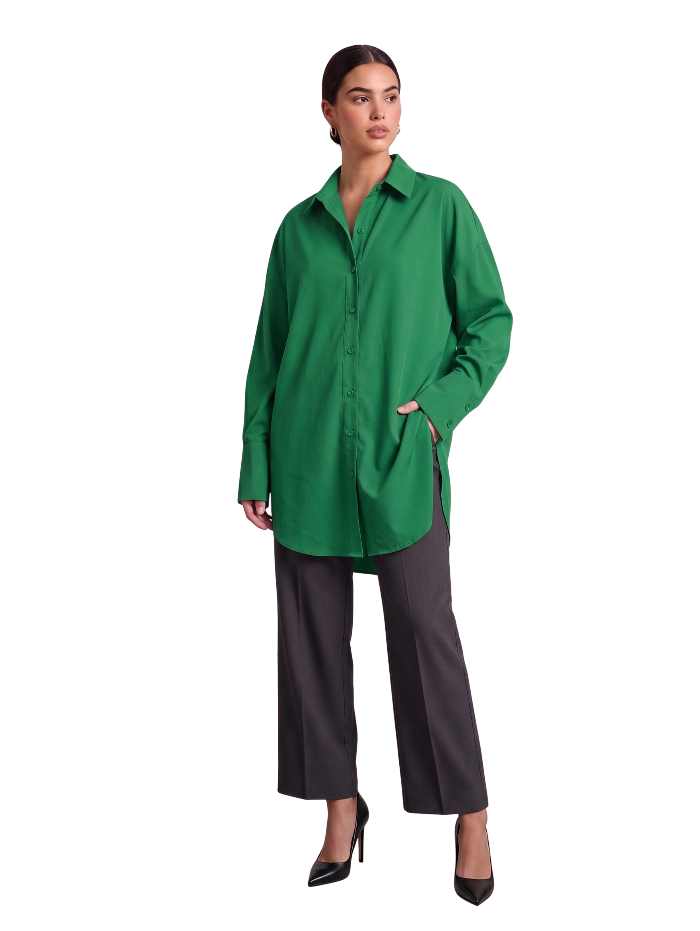 Green Oversized Long Sleeved Button Down Shirt