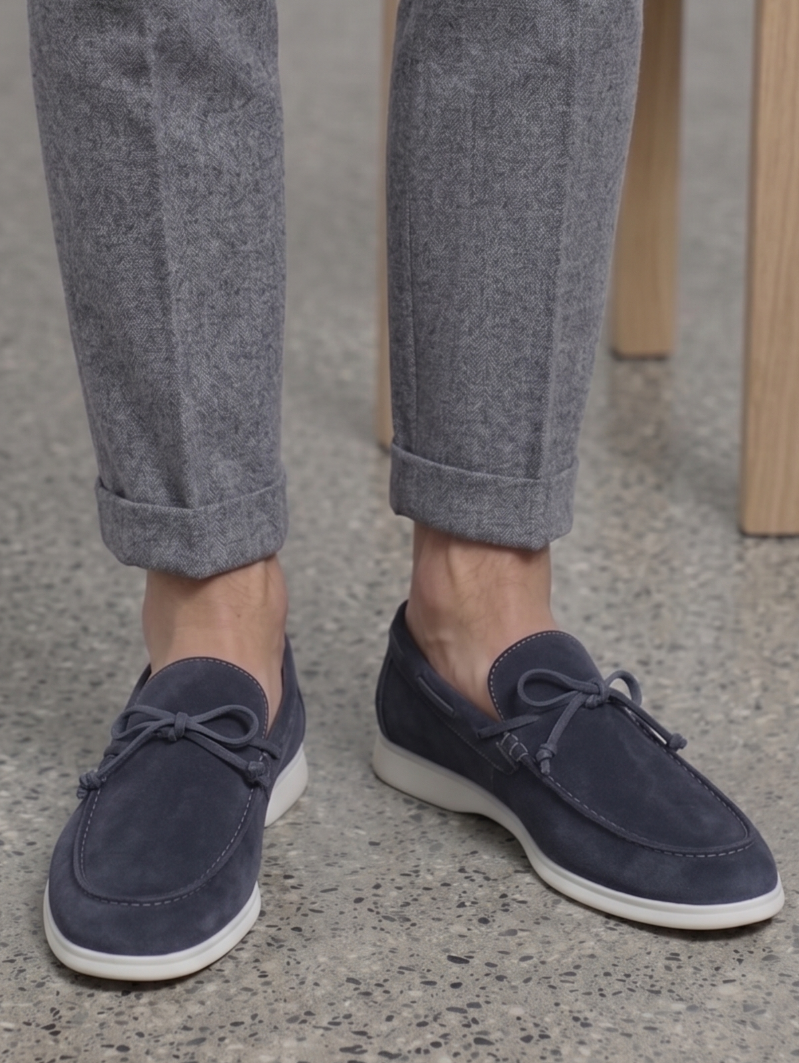 Navy Slip-On Loafer Casual Shoes With White Soles
