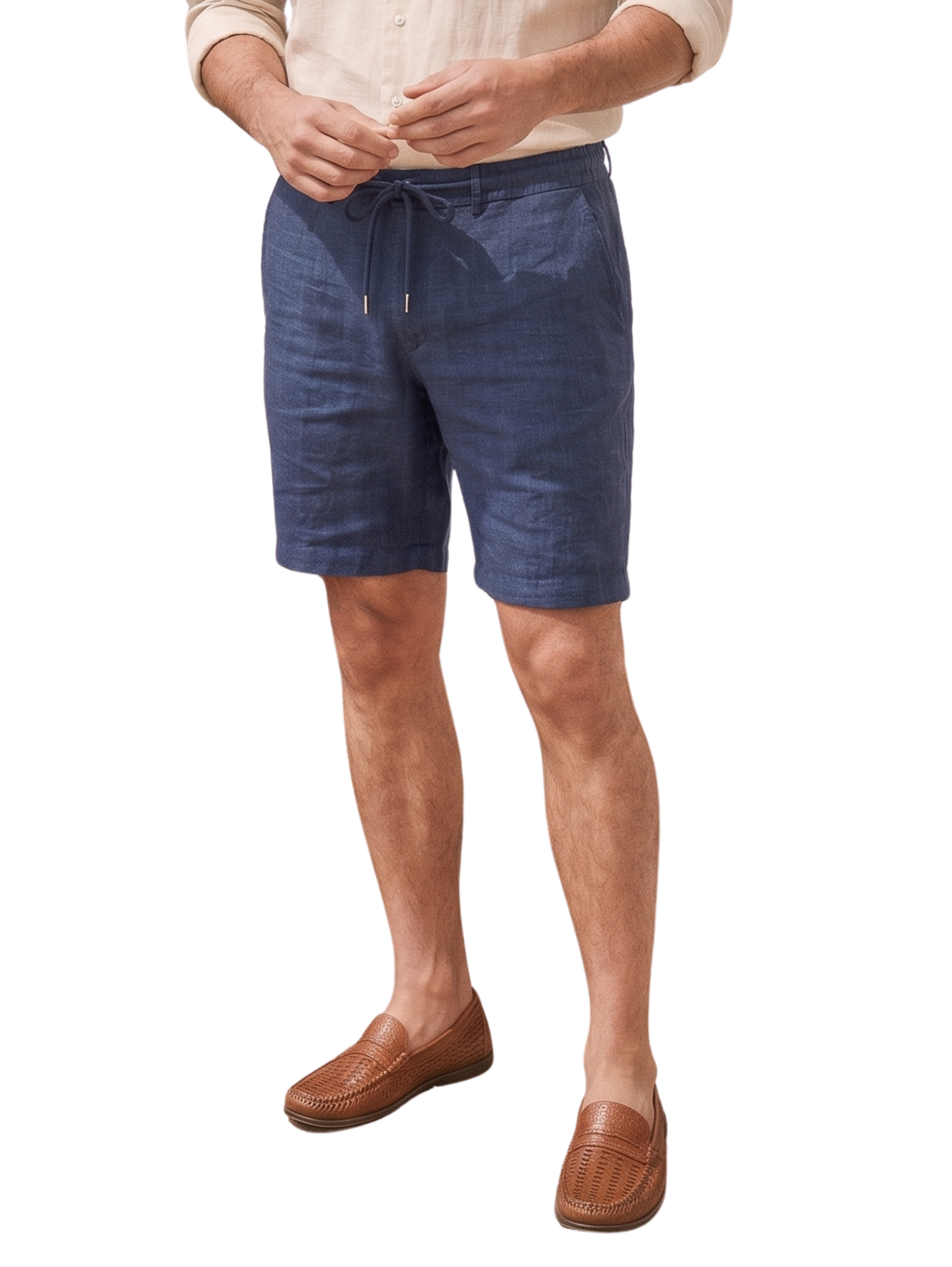 Navy Linen Drawstring Shorts