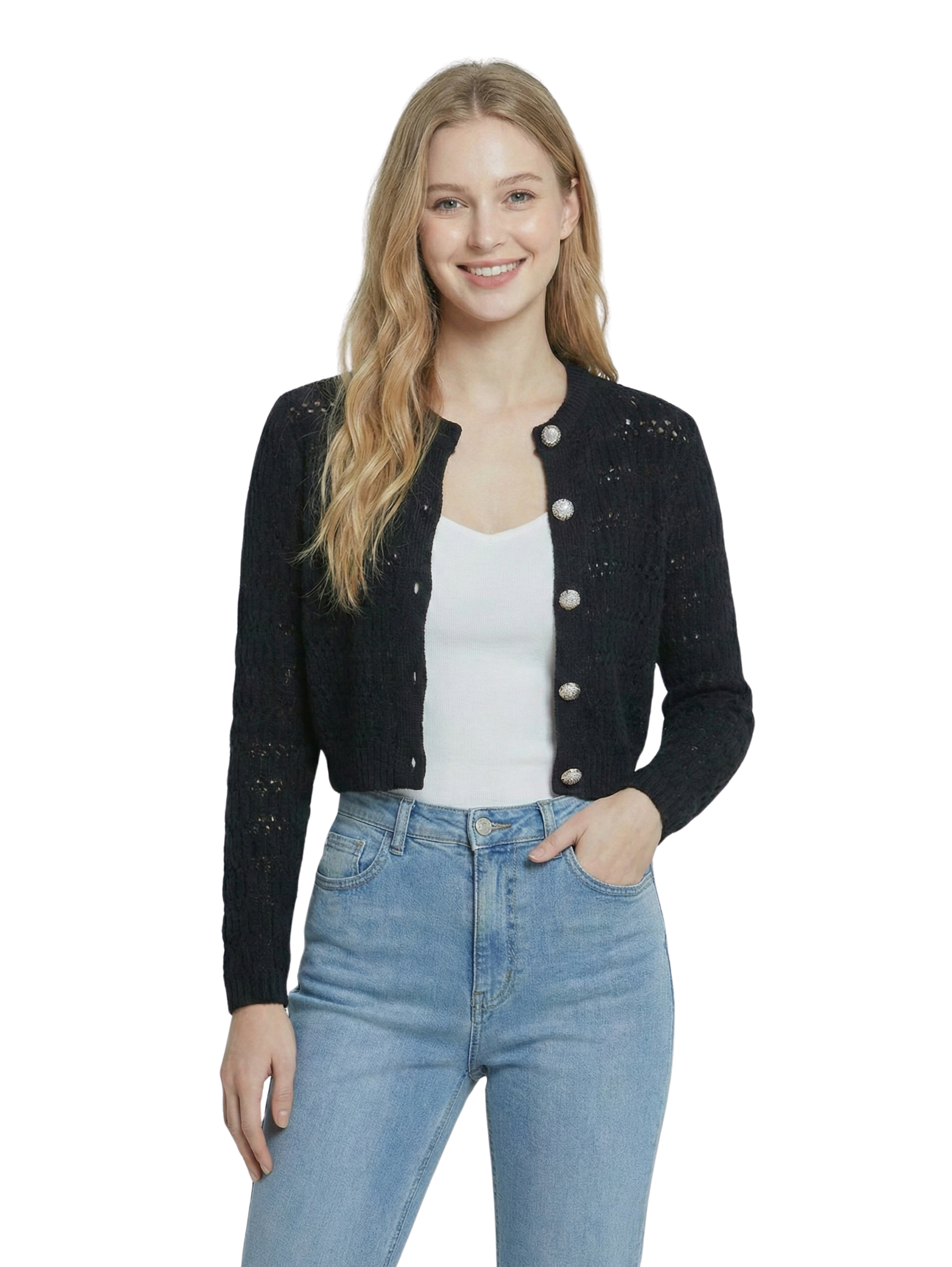 Black Embroidery Pullover With Button Design