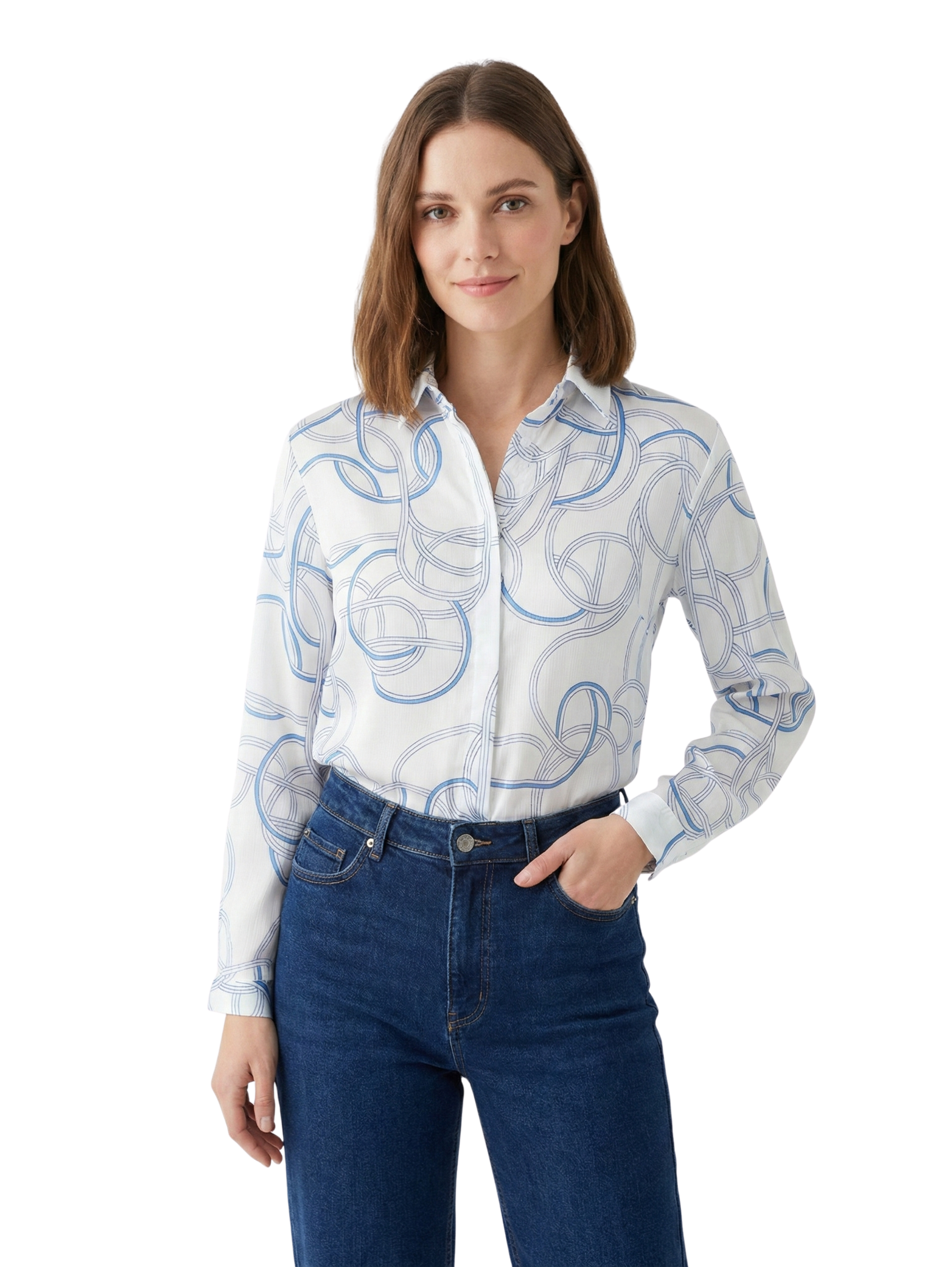 Blue Printed Long Sleeve Shirt
