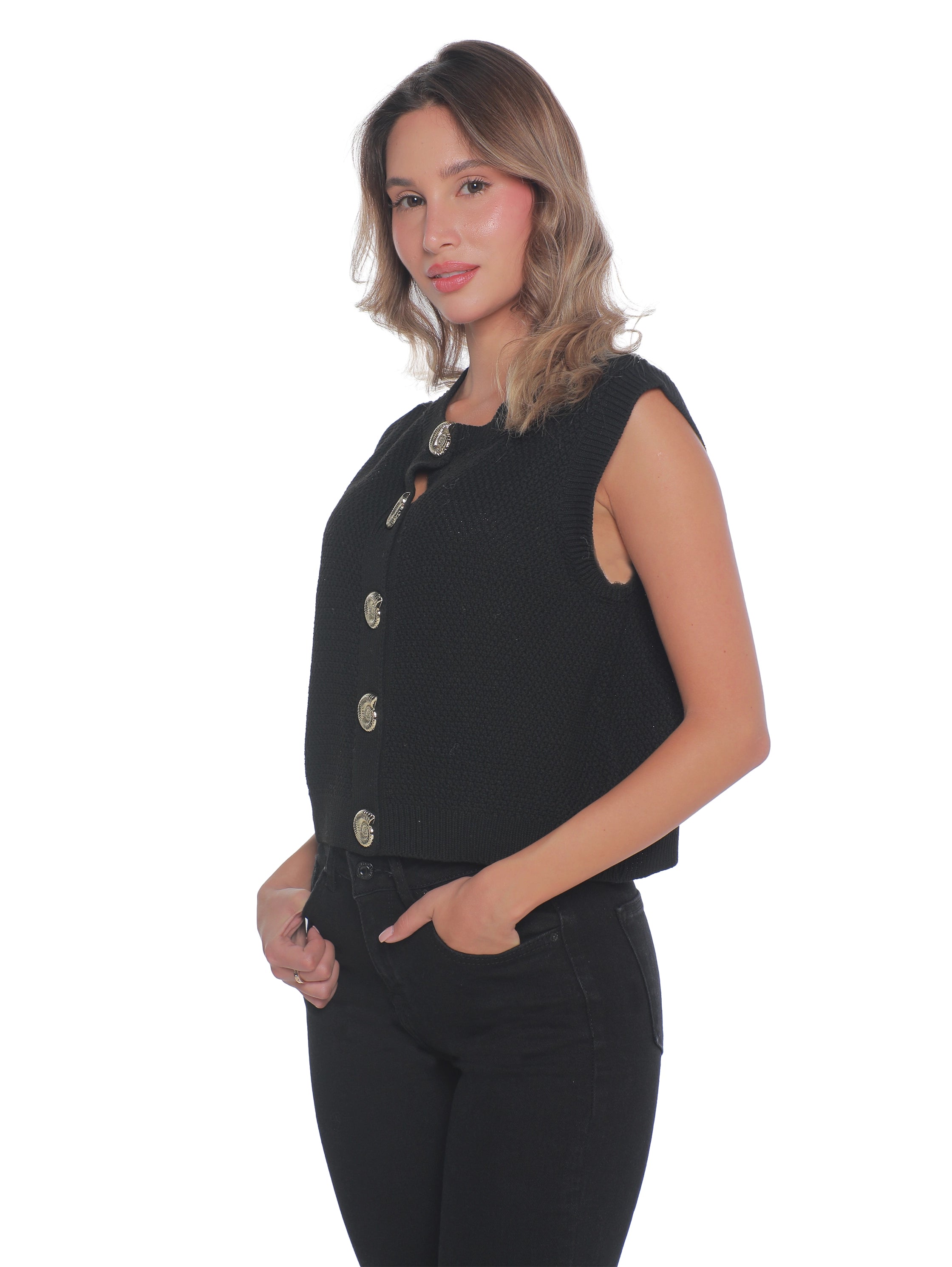 Black Vest With Button To Close
