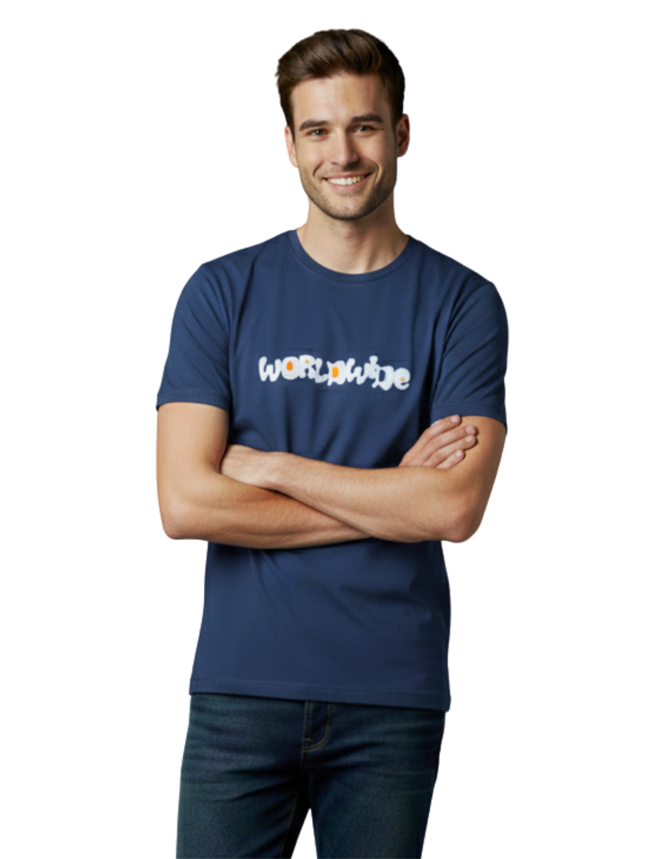 Navy Short Sleeved T-shirt With "World Wide" Printed Design