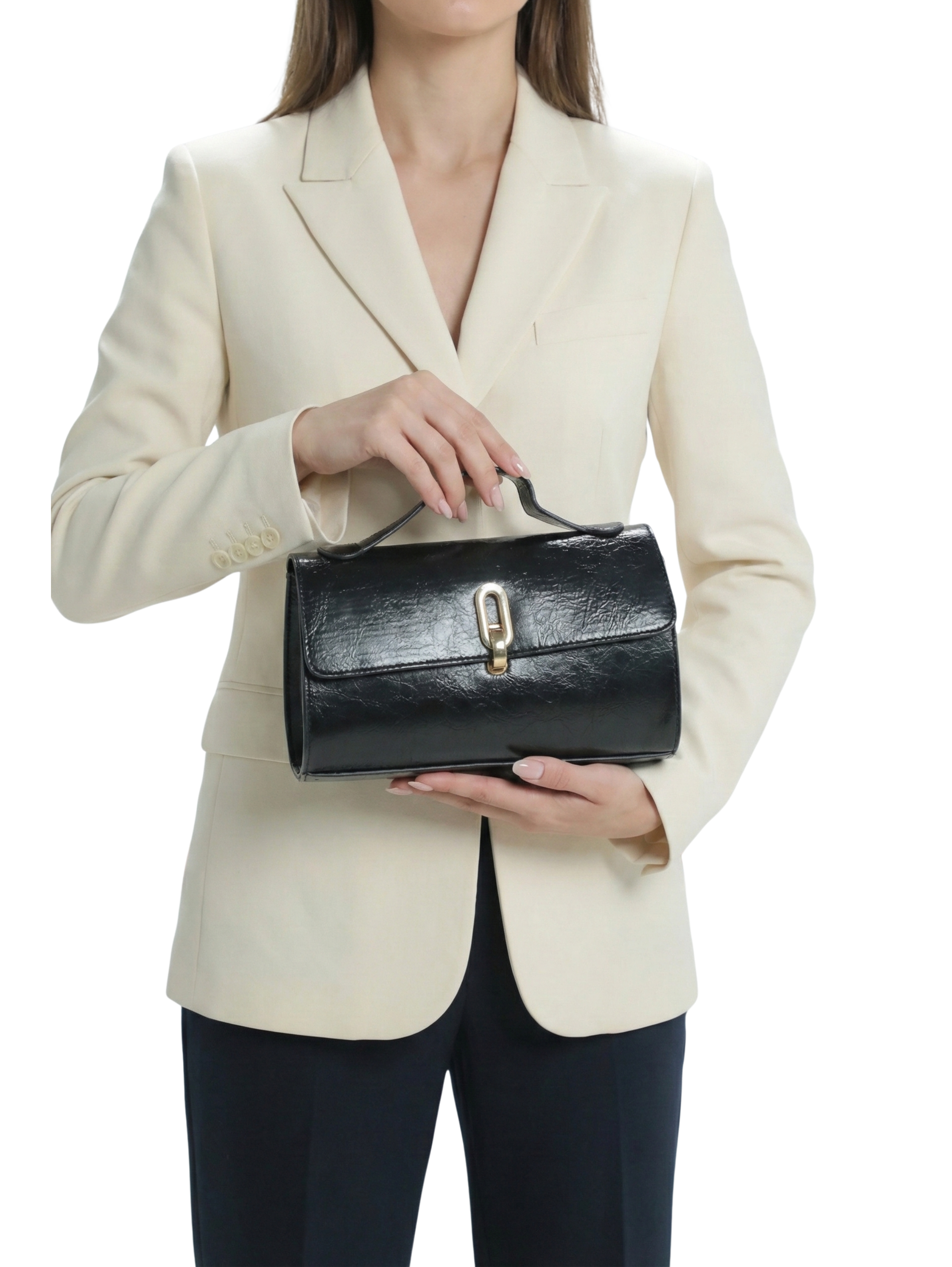 Black Lade Bag With Turn Lock