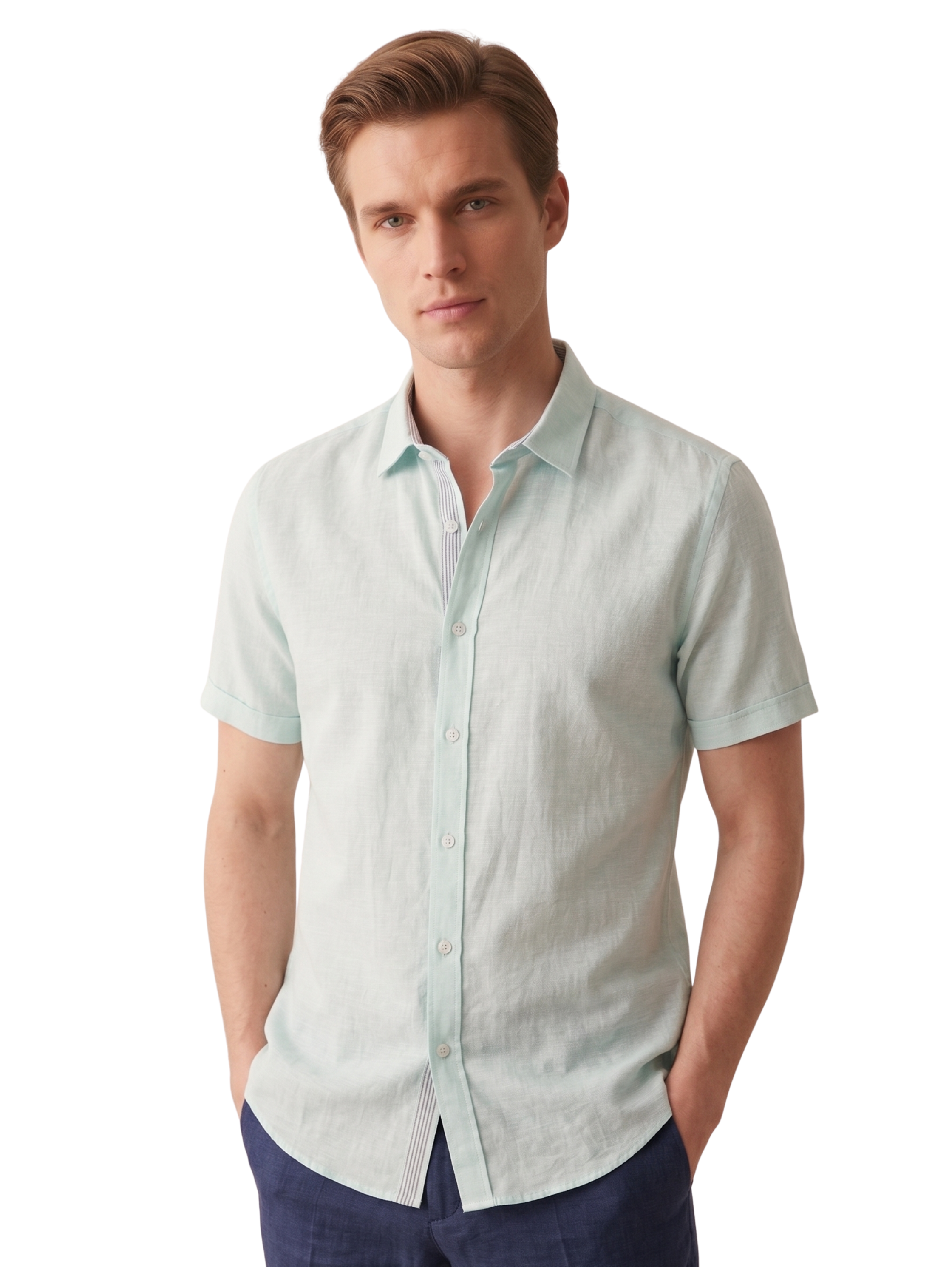 Sea Green Short Sleeved Linen Shirt