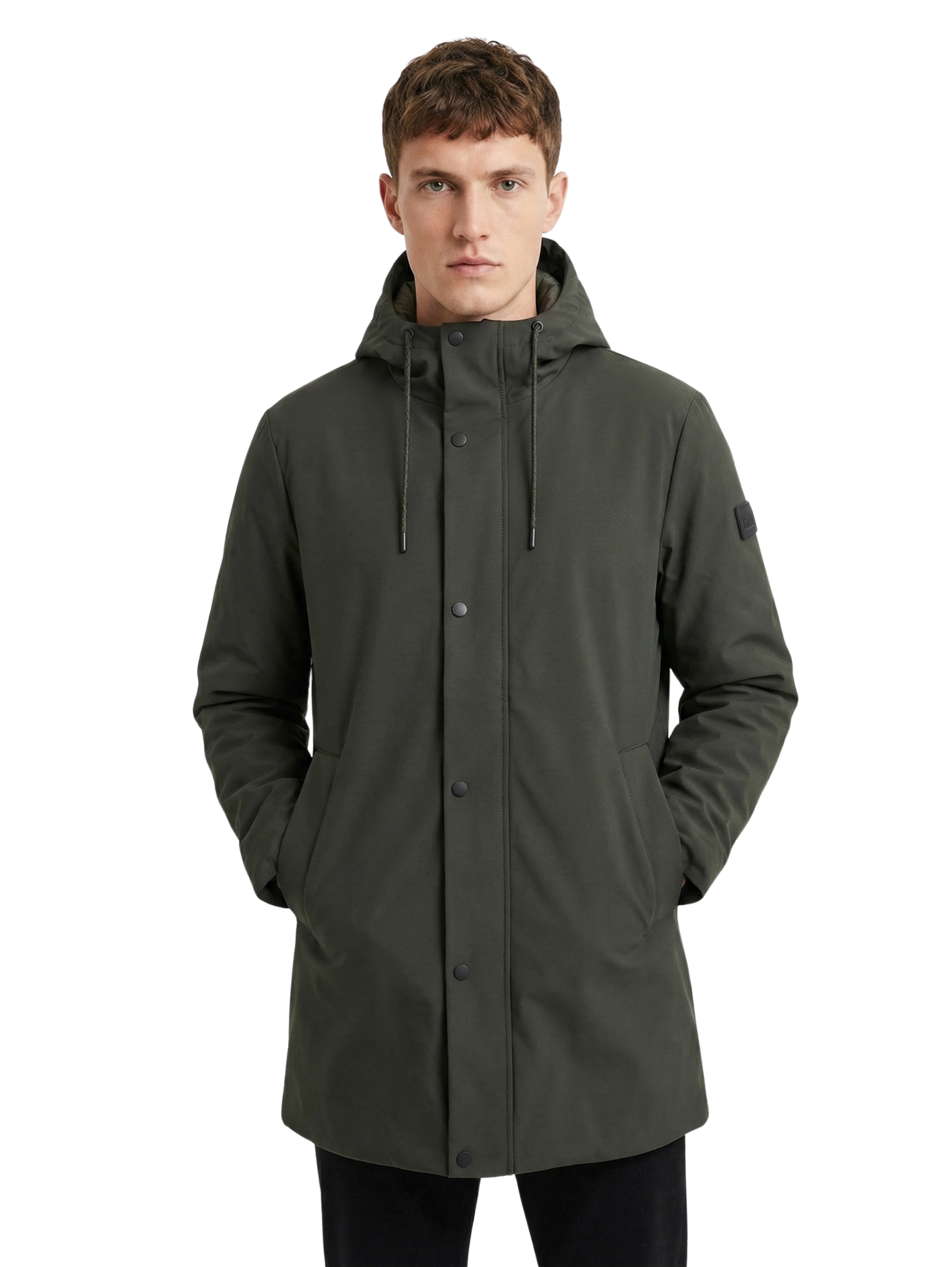 Damat Long Dark Green Jacket With Adjustable Drawstring Hood