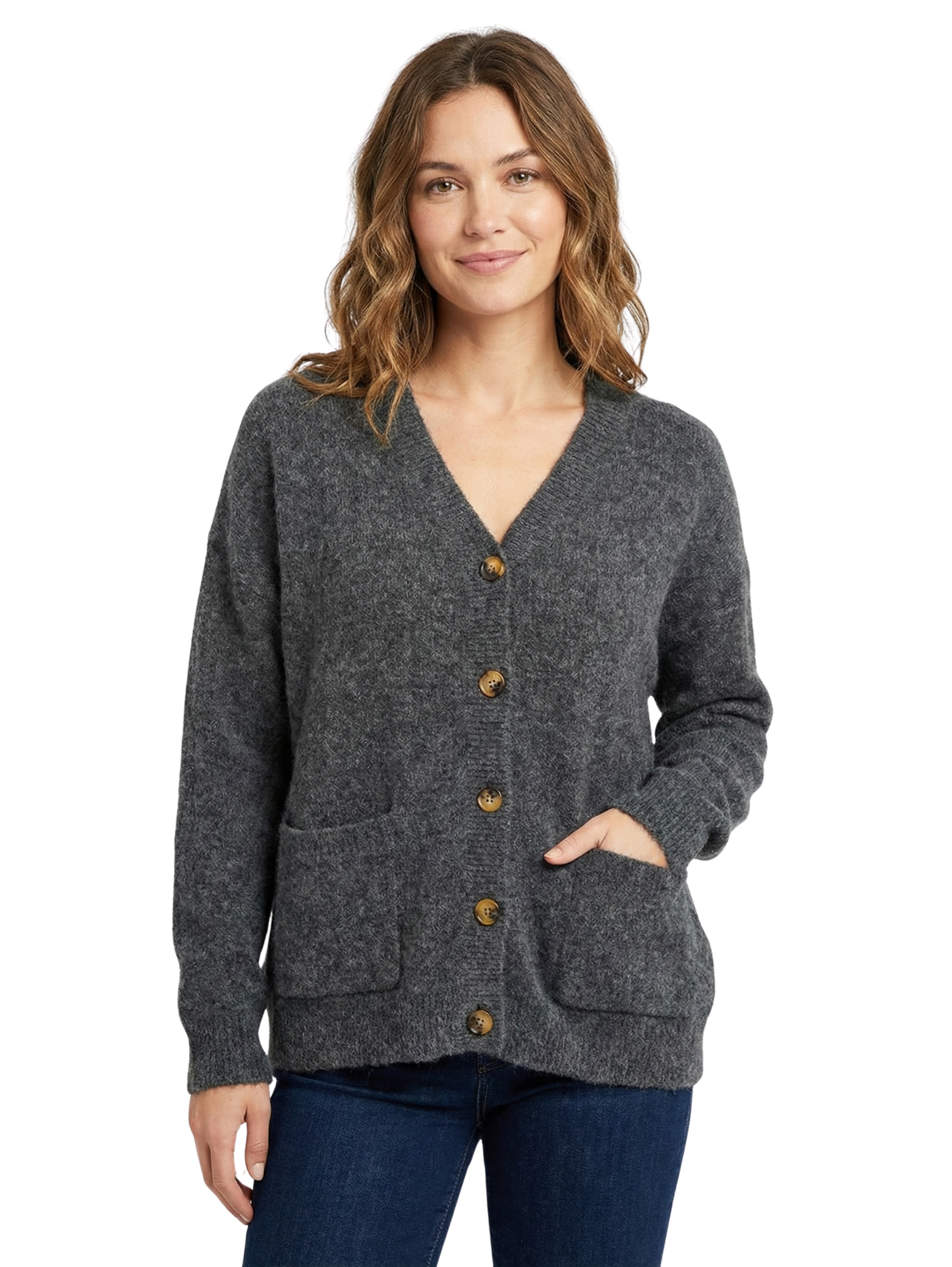 Long Sleeve Button Knitwear Dark Grey Cardigan