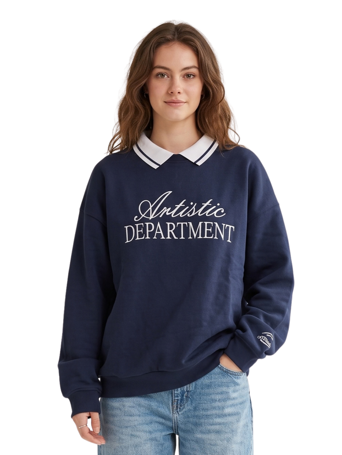 Navy Collar-Detailed Pullover