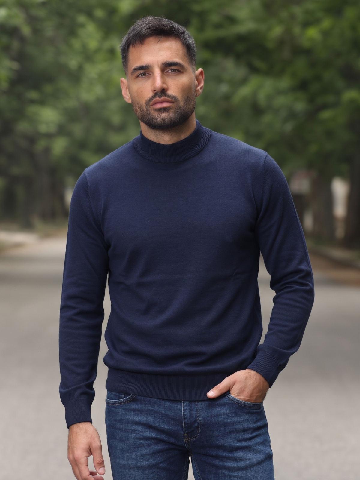 Navy Mock Neckline Pullover