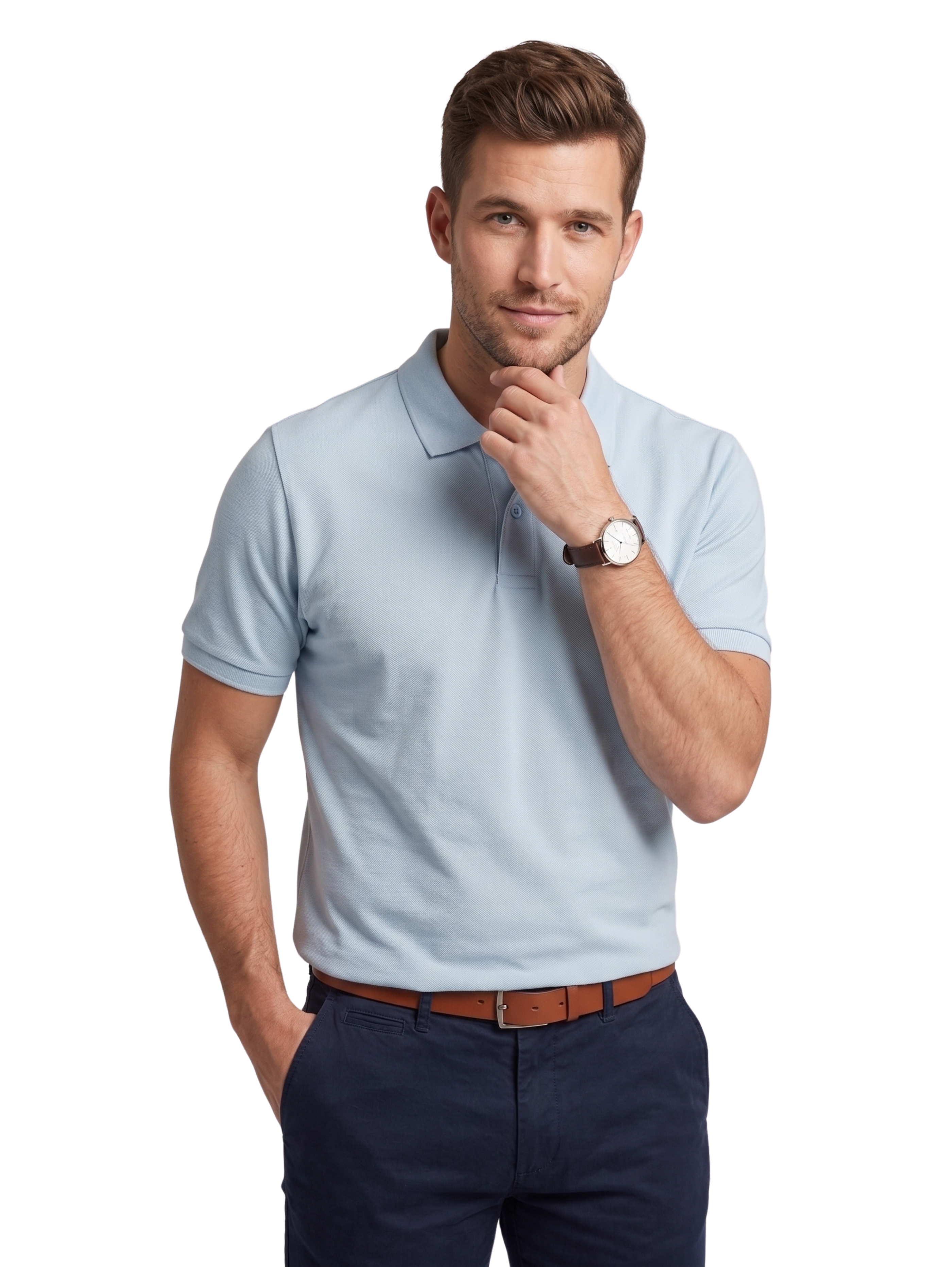Sky Blue Short Sleeved Polo With Two Button To Close