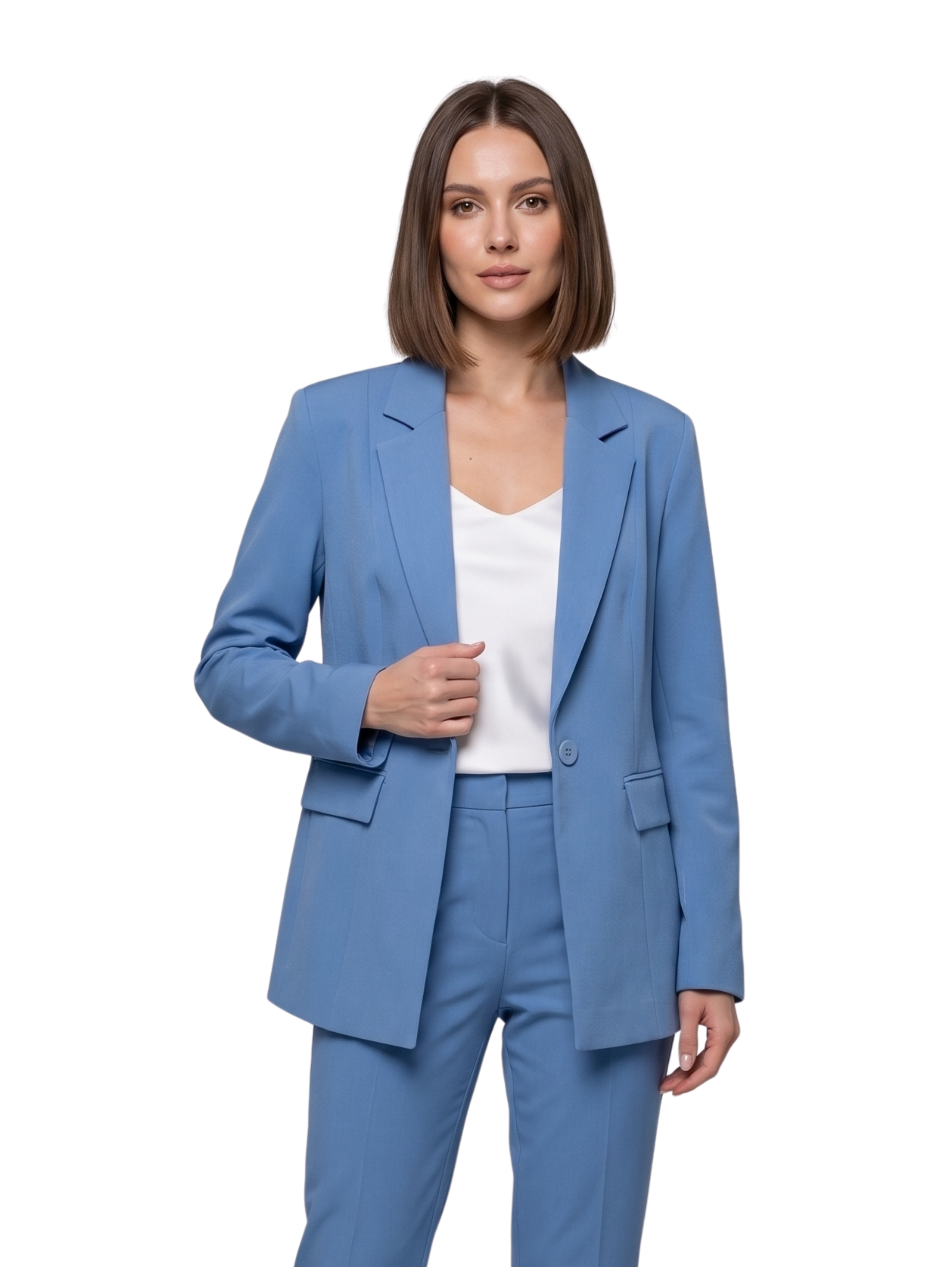 Blue Long Sleeved Slim Fit Blazer With Two Flap Pockets