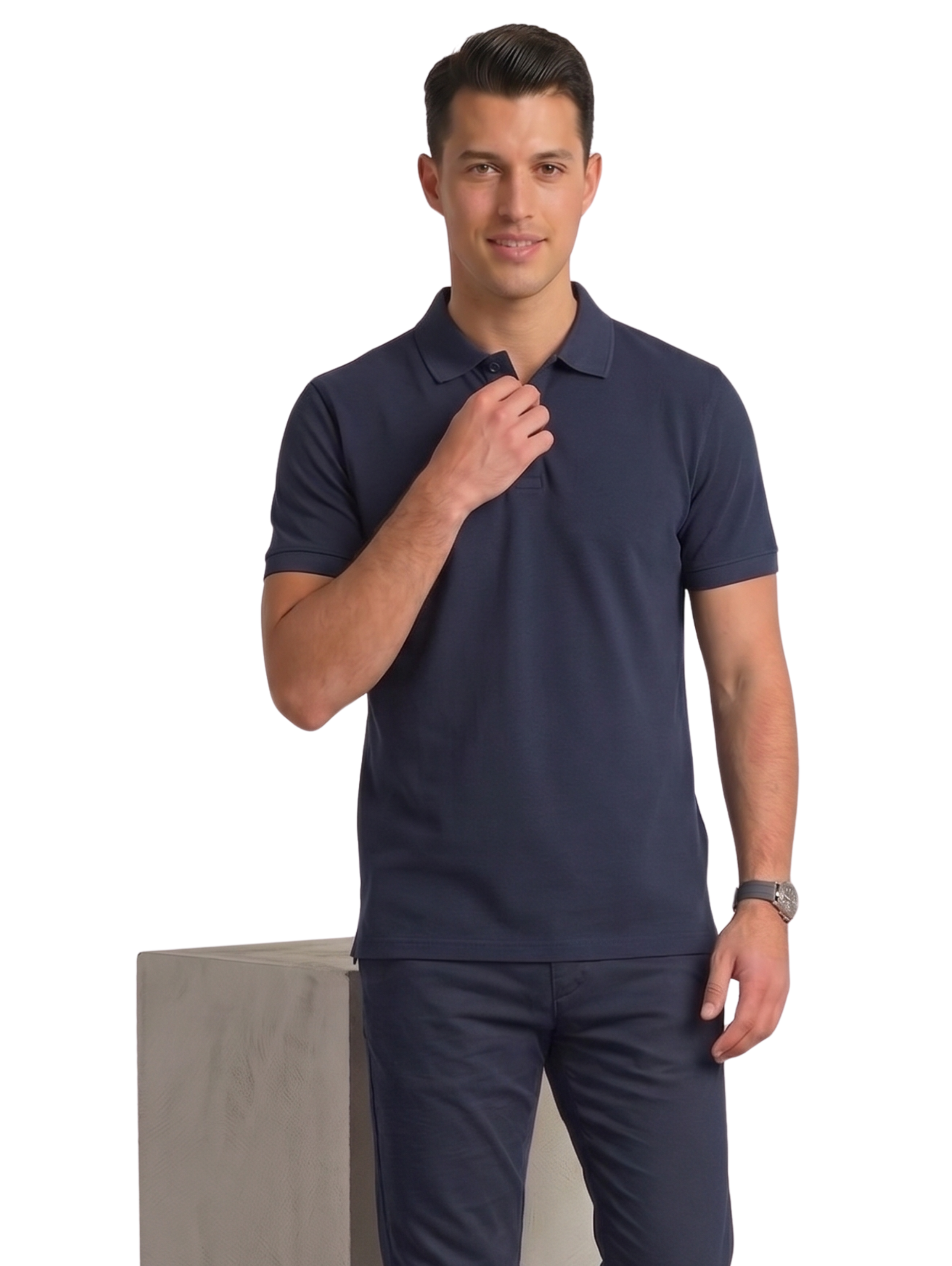 Navy Slim Fit Short Sleeved Polo