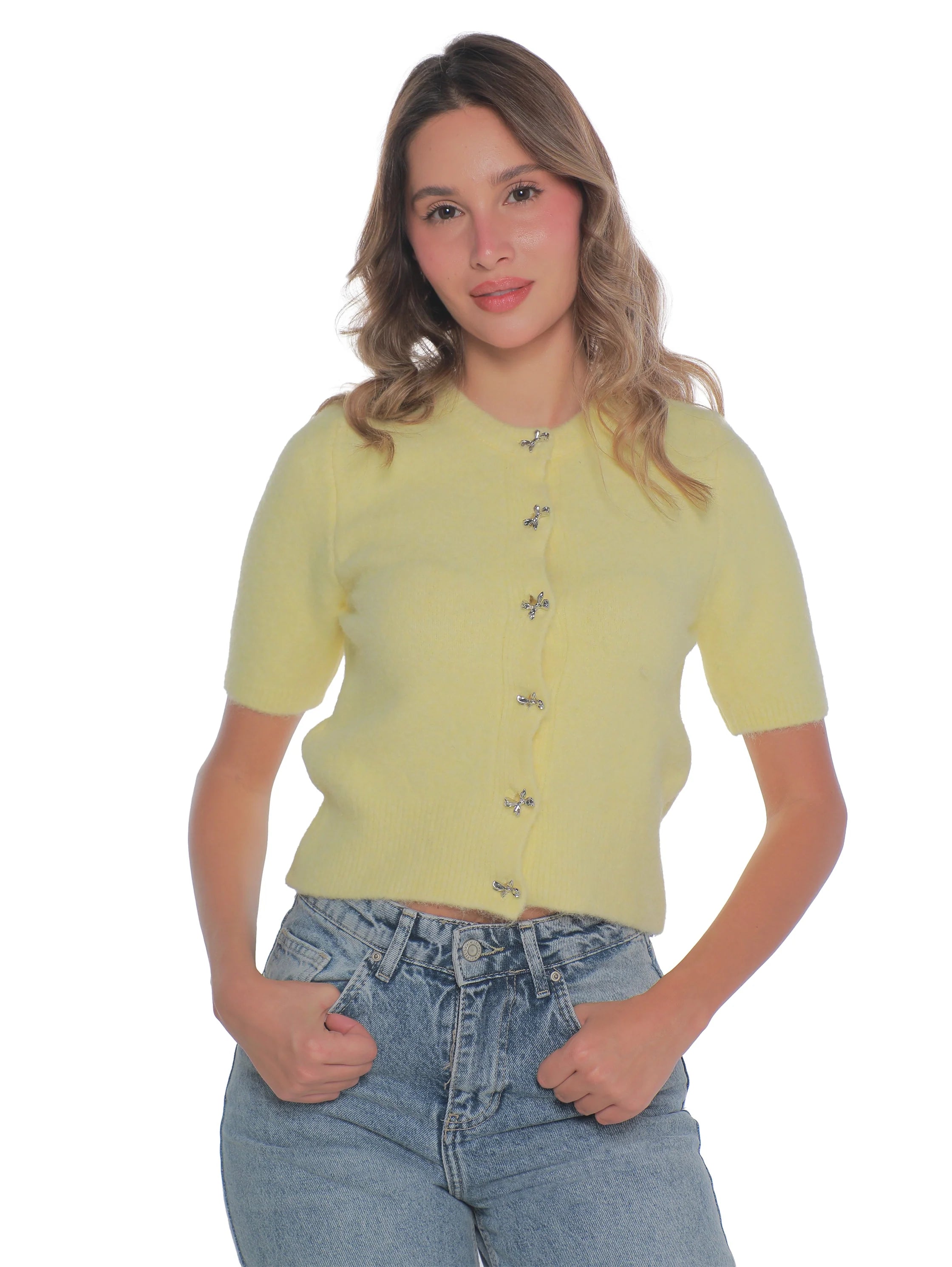 Yellow Short Sleeve Pullover With Button To Close