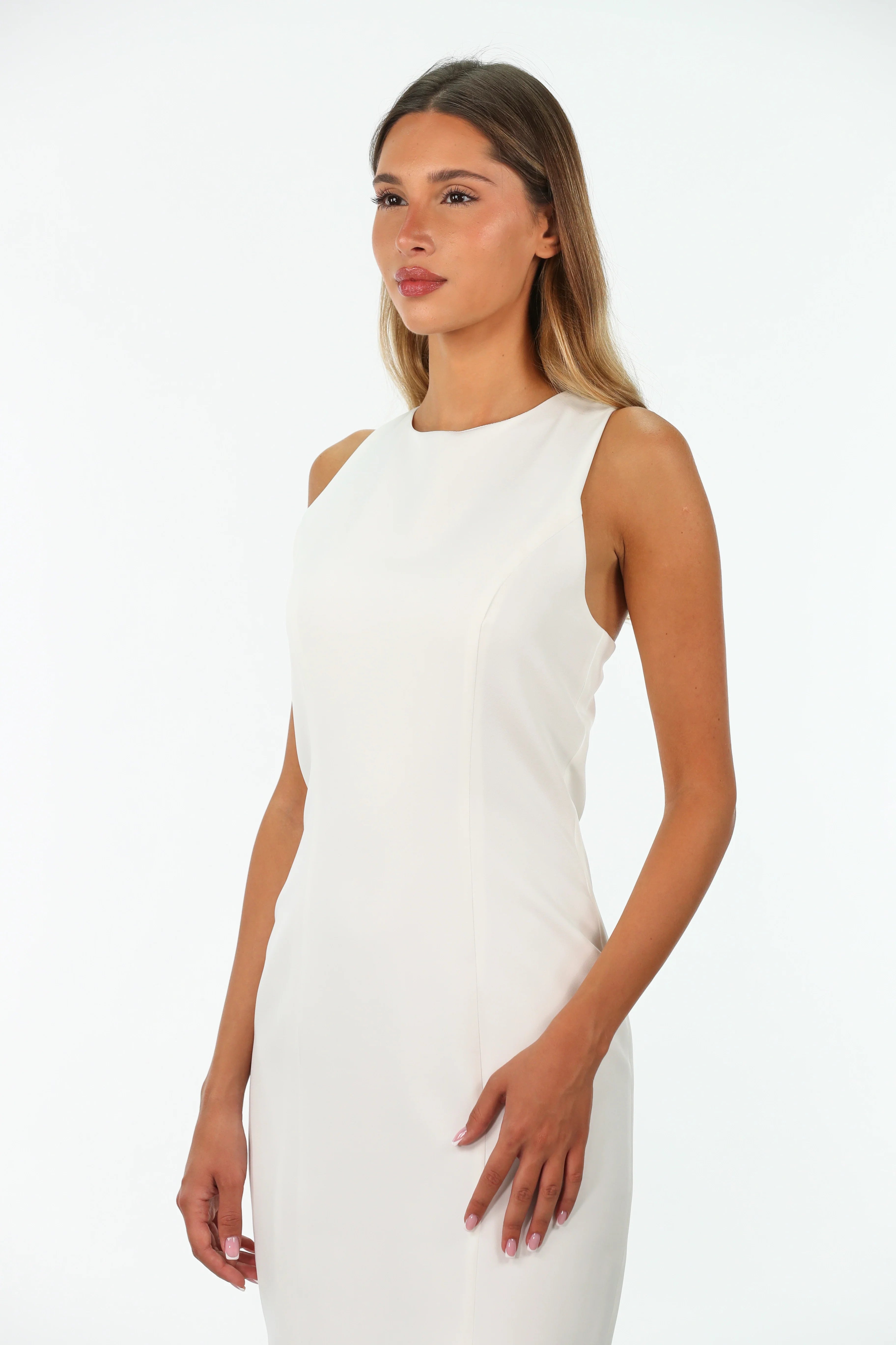 Classy Plain Off White Dress