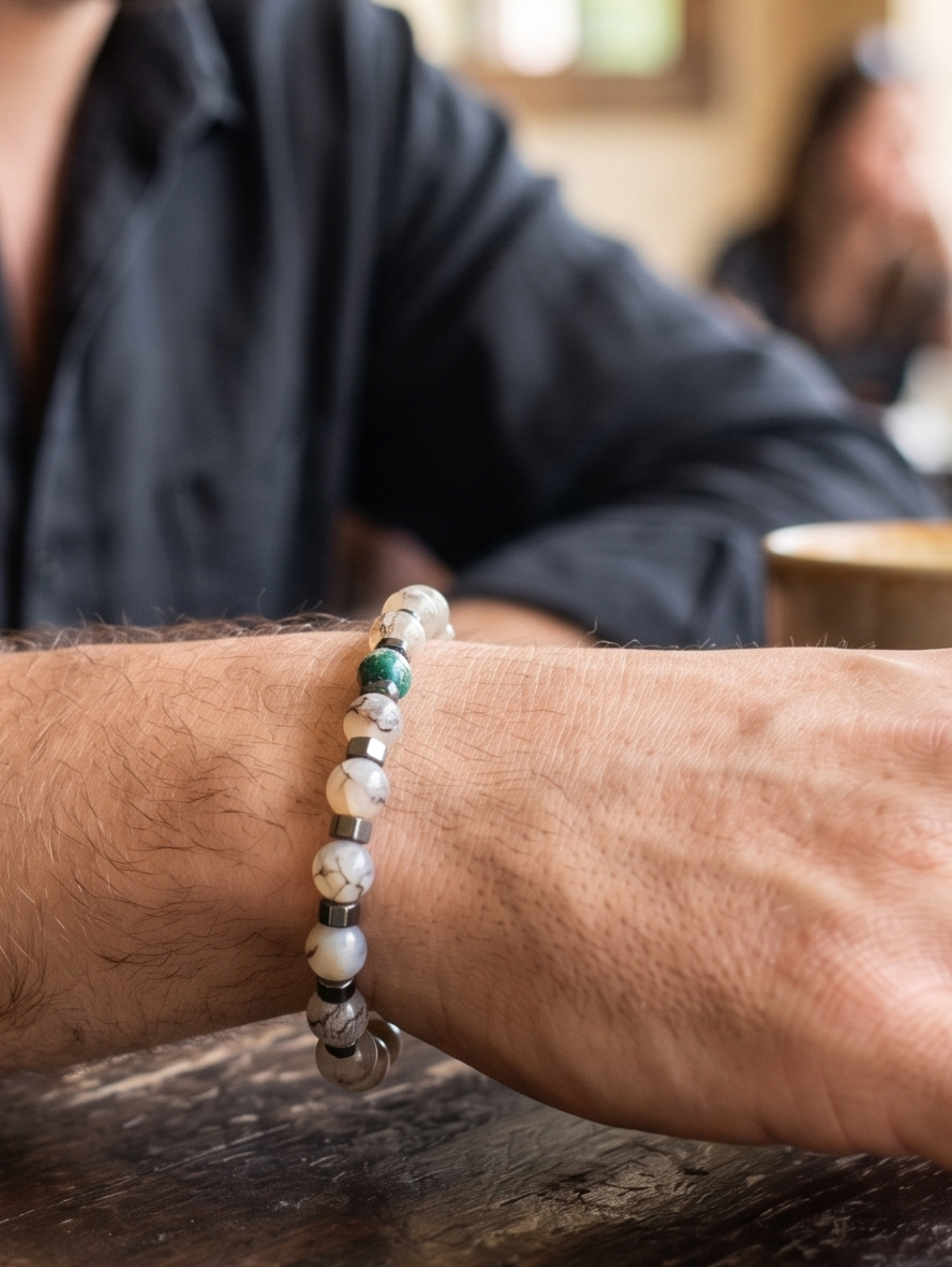 One Layer Beaded White& Beige Bracelet