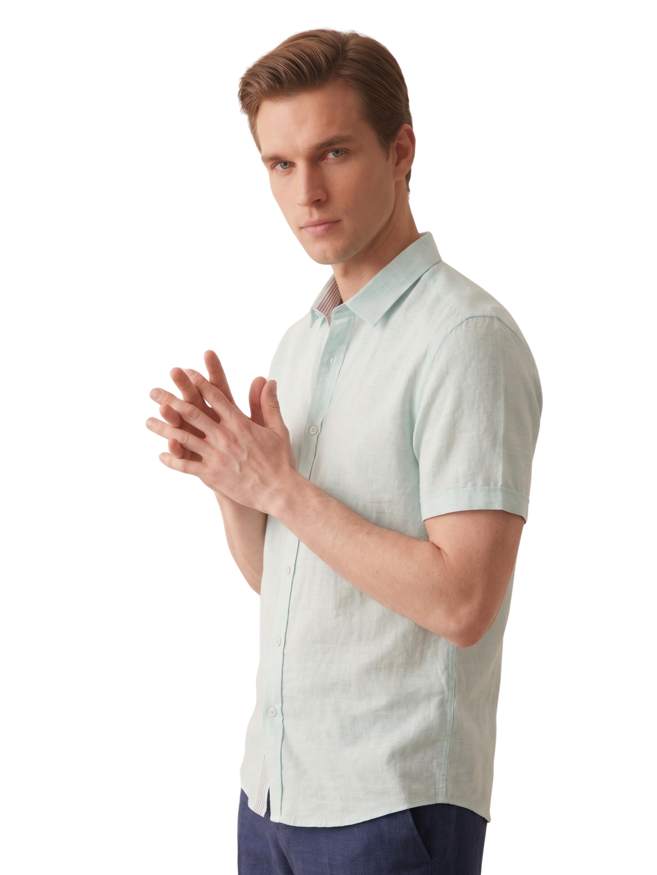 Sea Green Short Sleeved Linen Shirt