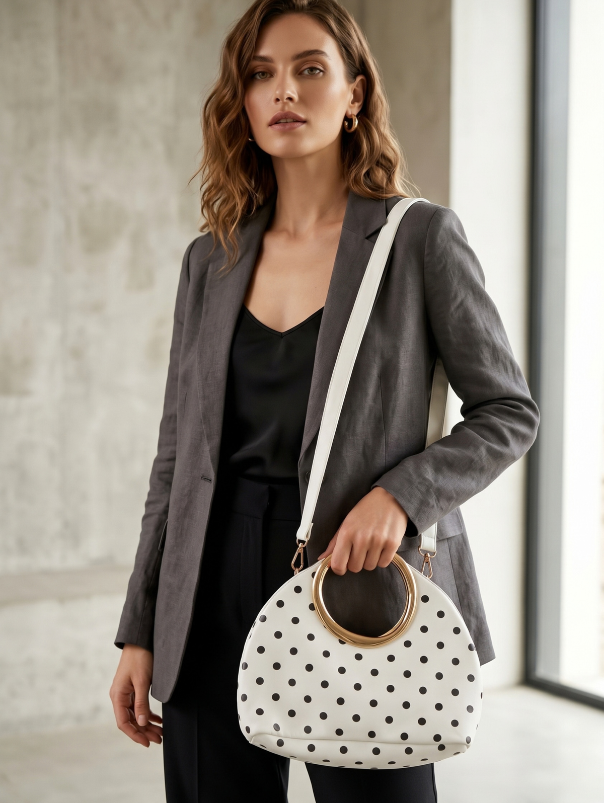 White Ring-Handle Handbag