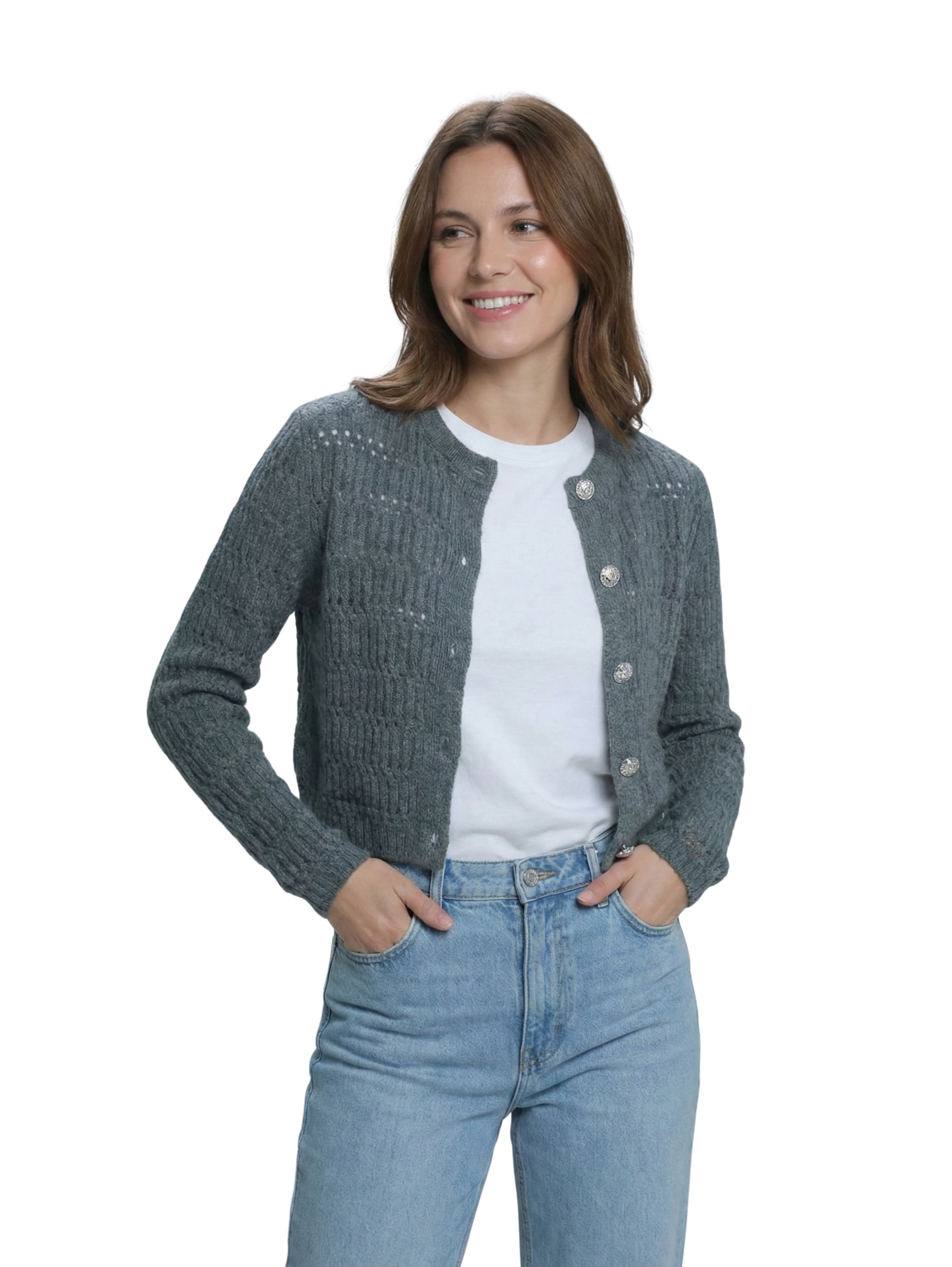 Dark Grey Embroidery Pullover With Button Design