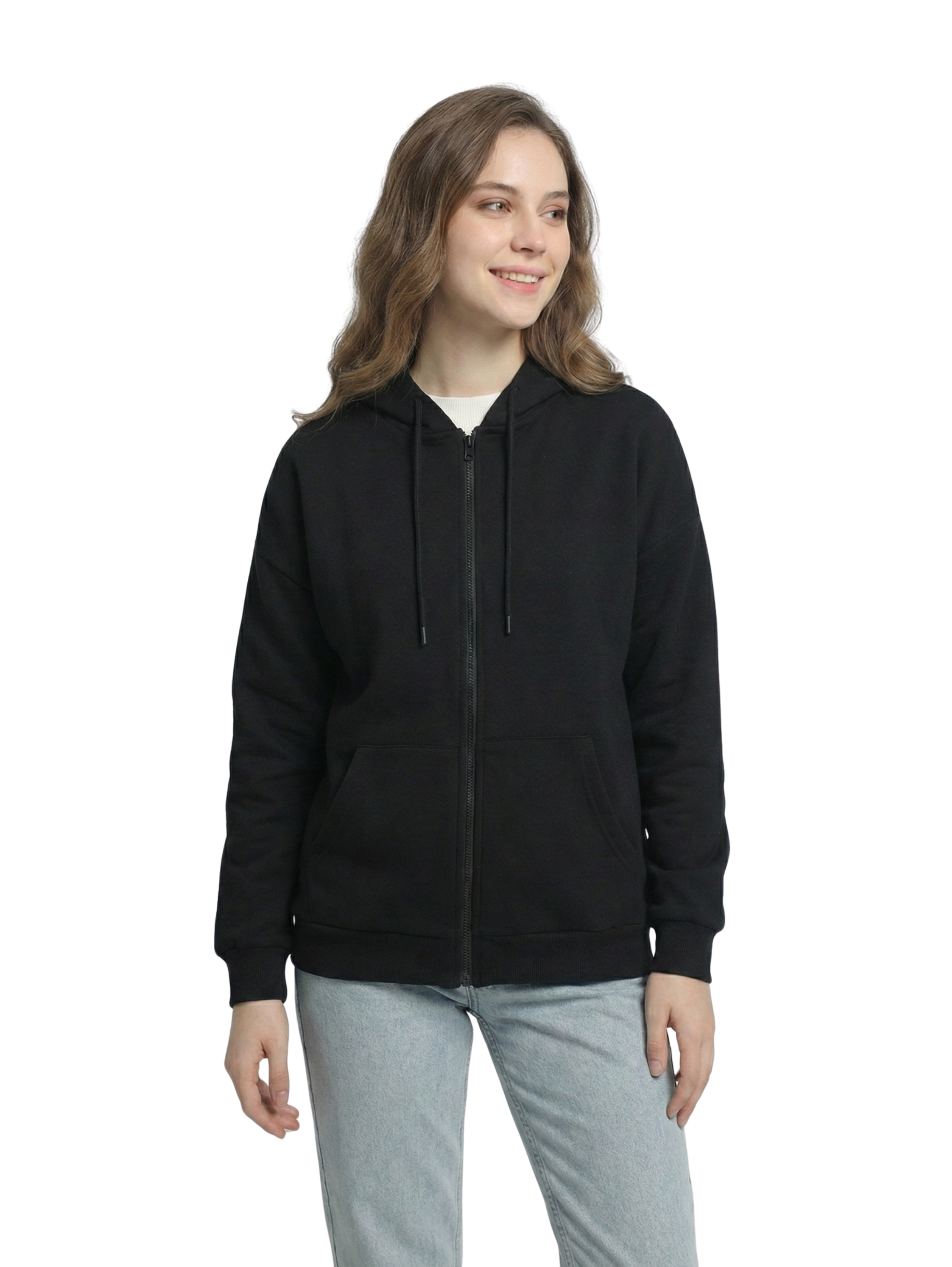 Long Sleeve Fleeced Black Jacket With Zipper To Close