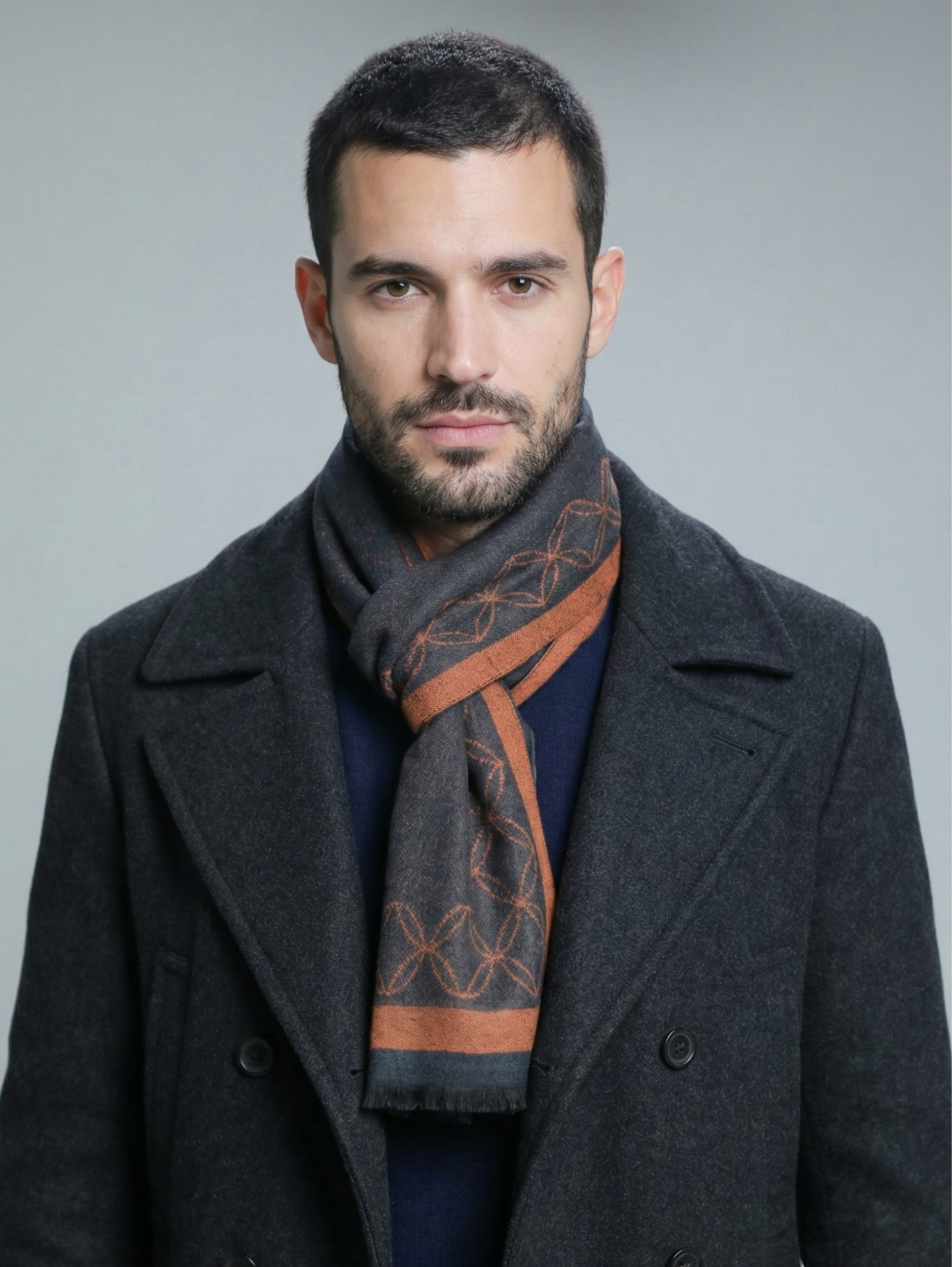 Navy Wool Blend Stylish Scarf