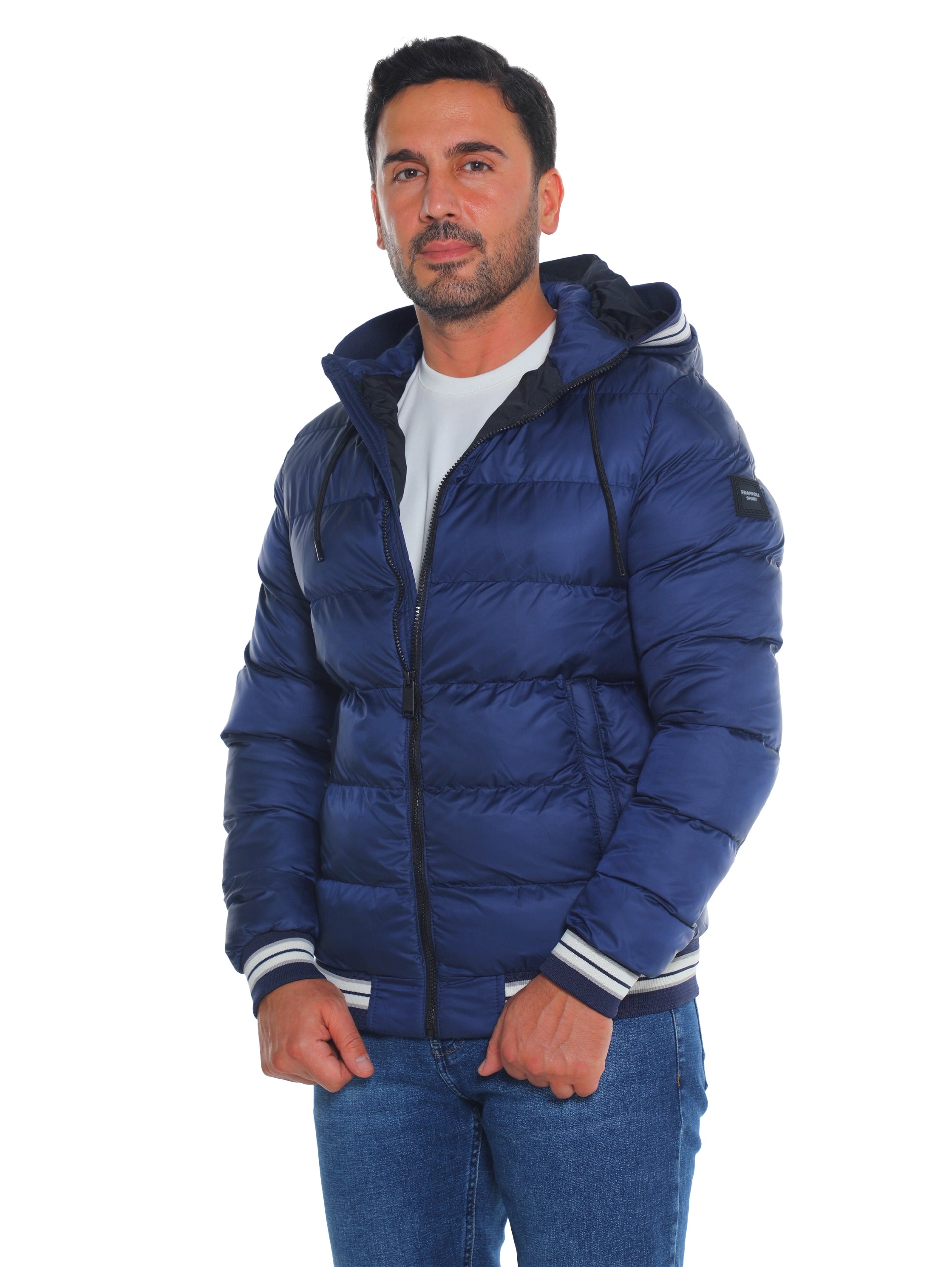 Indigo Padded Puffer Jacket With Front Zip Closure