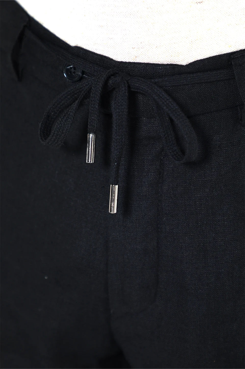 Black Linen Pant With Waisted Tie