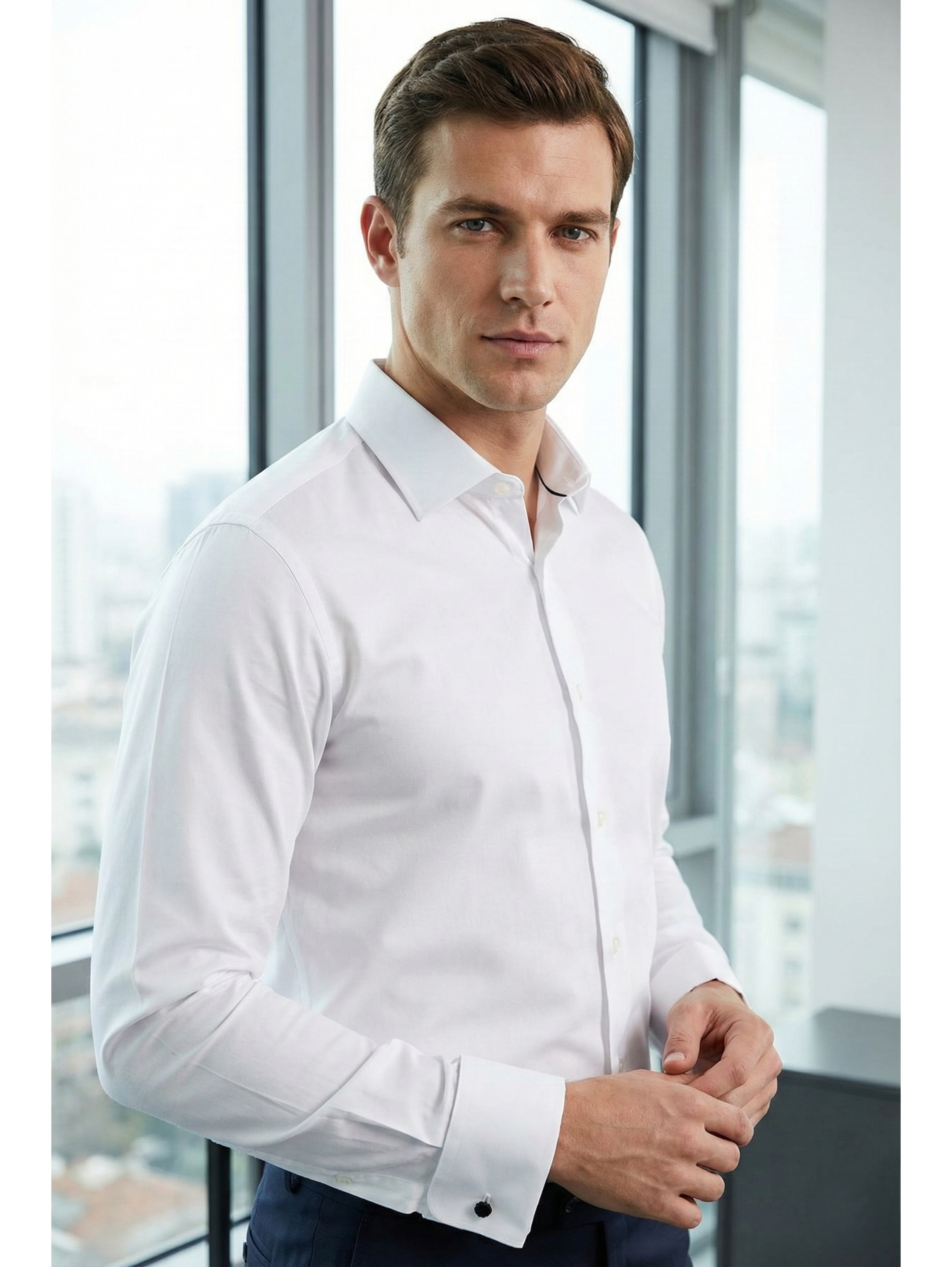 White Classic Formal Shirt With Cufflink