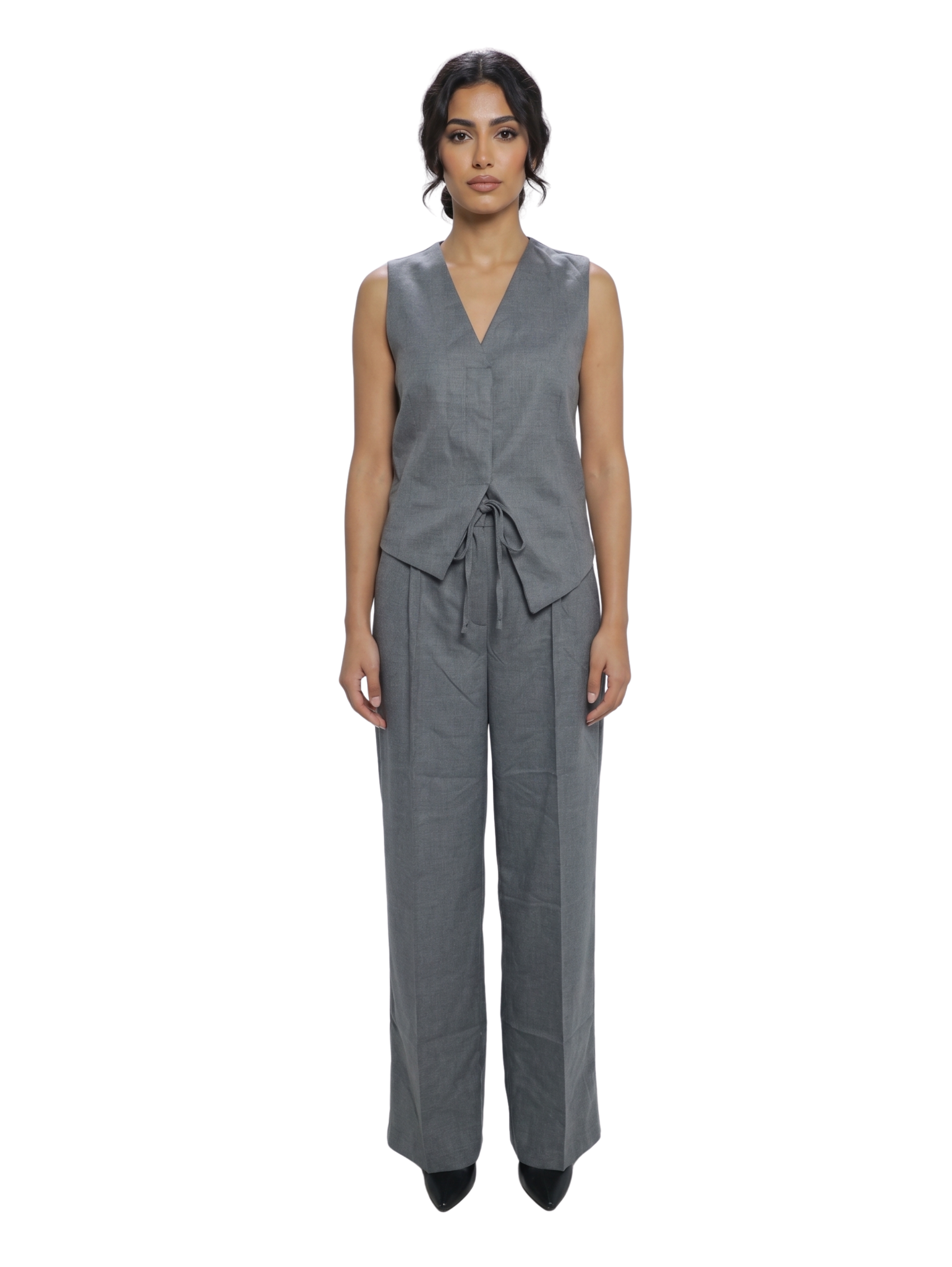 Antrasite Sleeveless V Neck Vest Set
