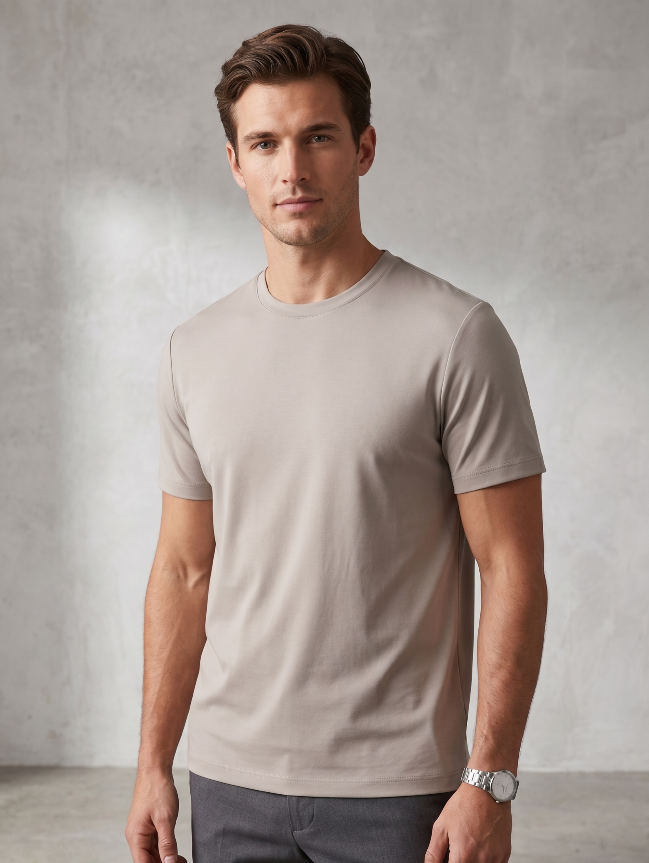 Beige Regular Fit T-Shirt With Round Neck Line