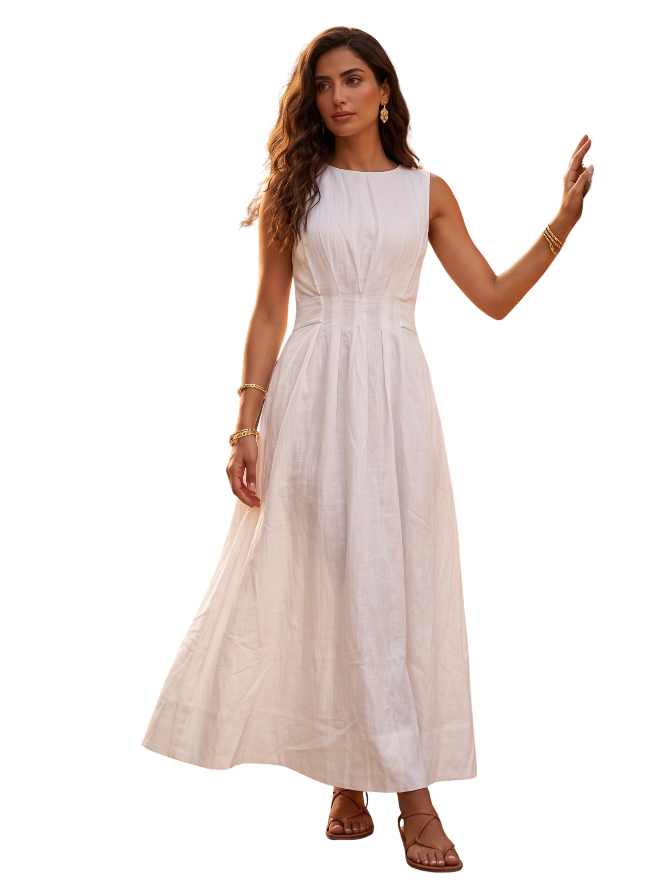 Elegant Off White Sleeveless Dress With Back Bow